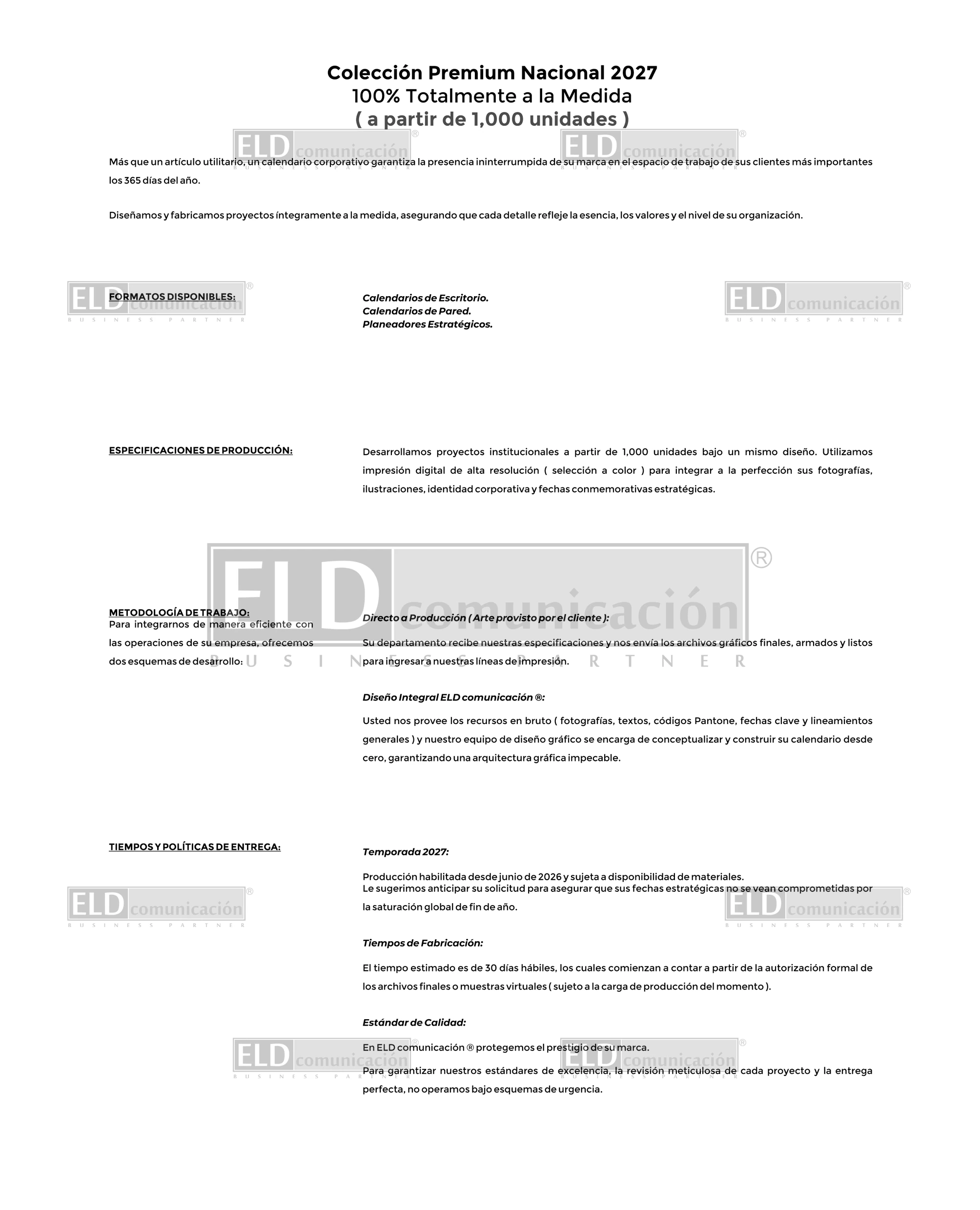 Calendarios Colección Premium Nacional 2027