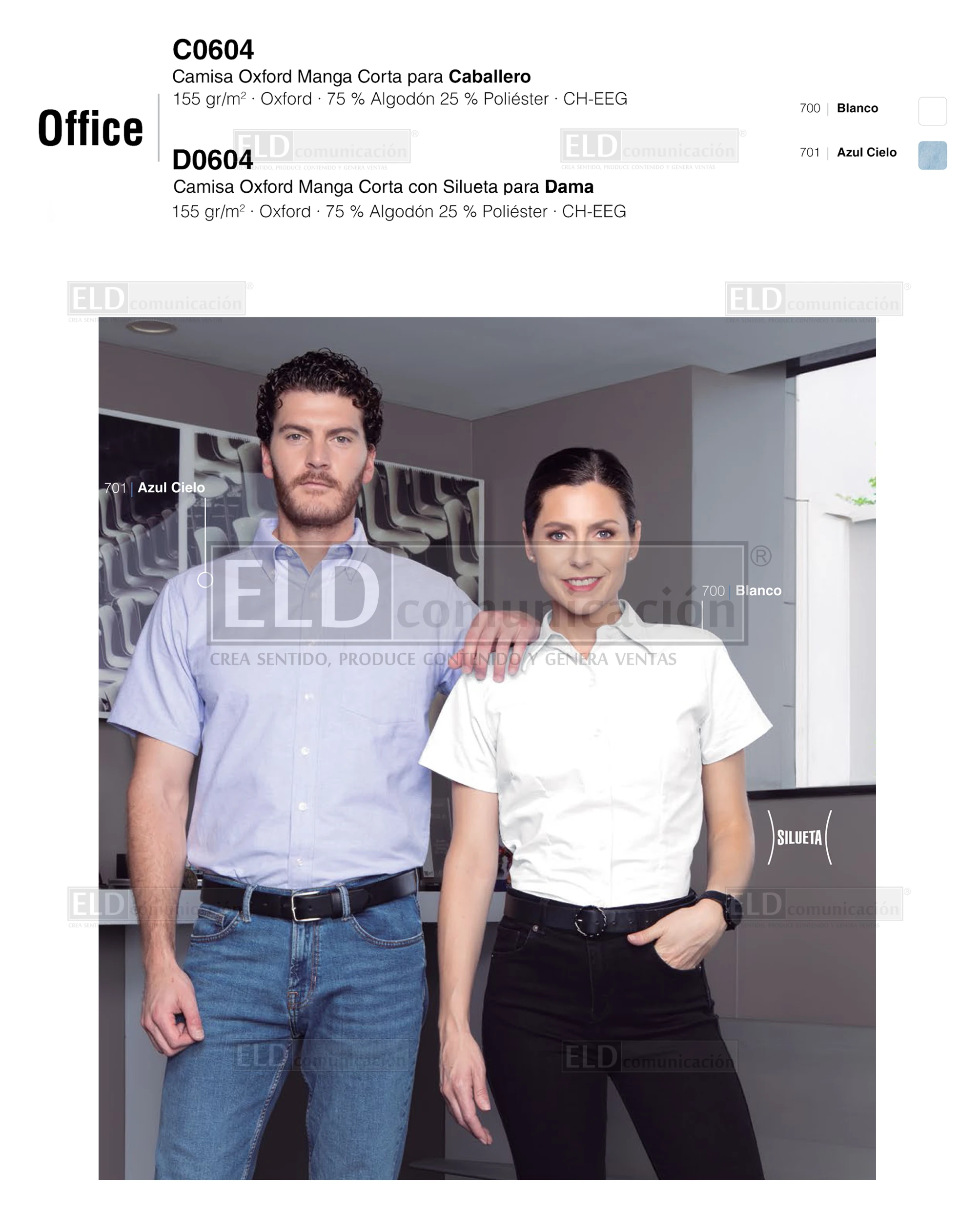 camisa de vestir oxford yazbek para dama y-caballero-manga corta modelo D0604 C0604