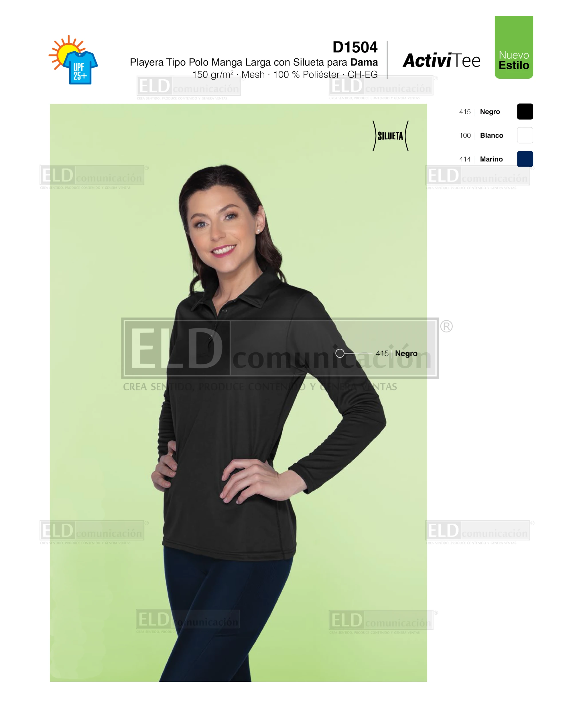 Camisa tipo polo activi tee yazbek para dama manga larga modelo-D1504