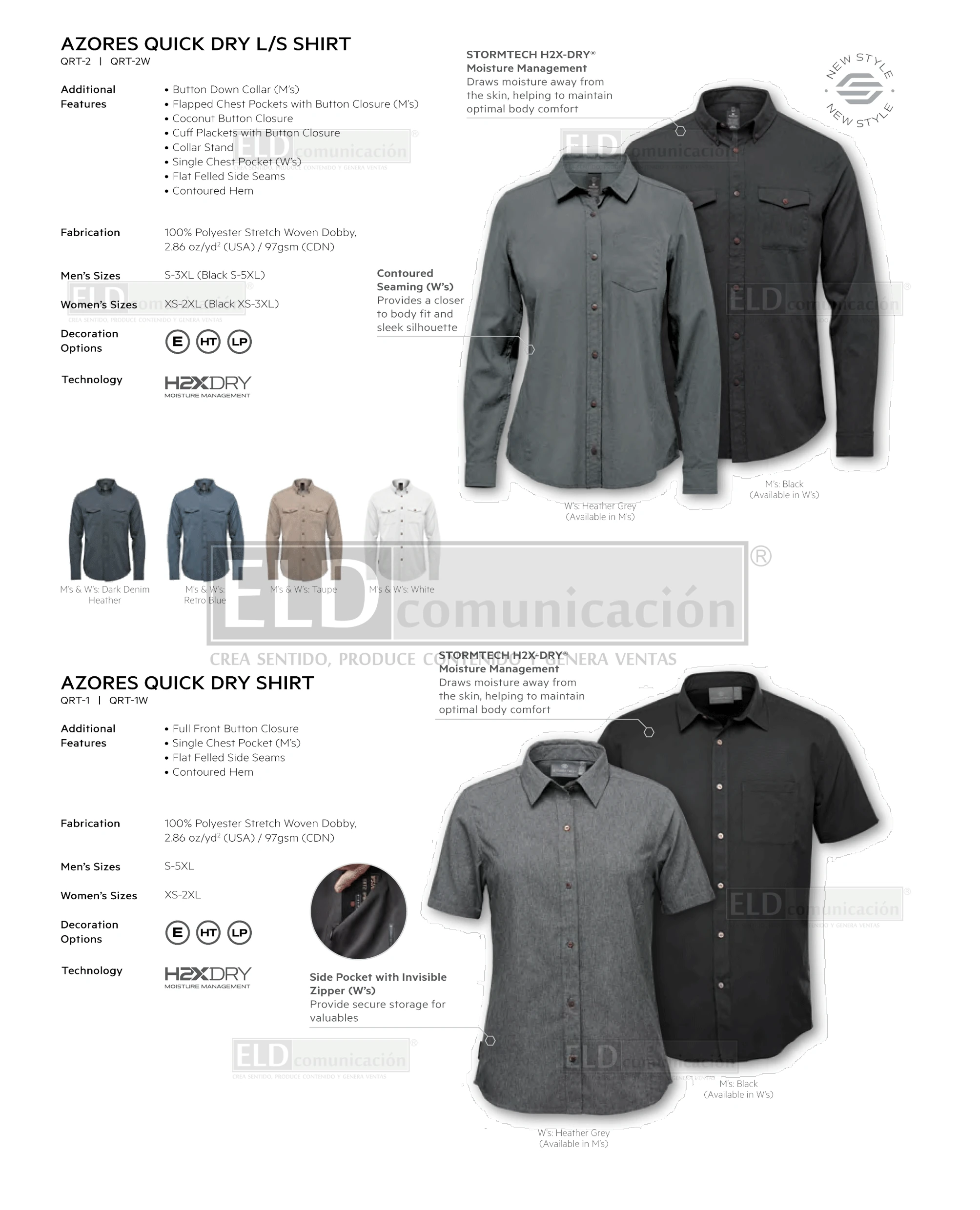 Camisas casuales premium modelo azores quick dry manga corta y manga larga colores stormtech