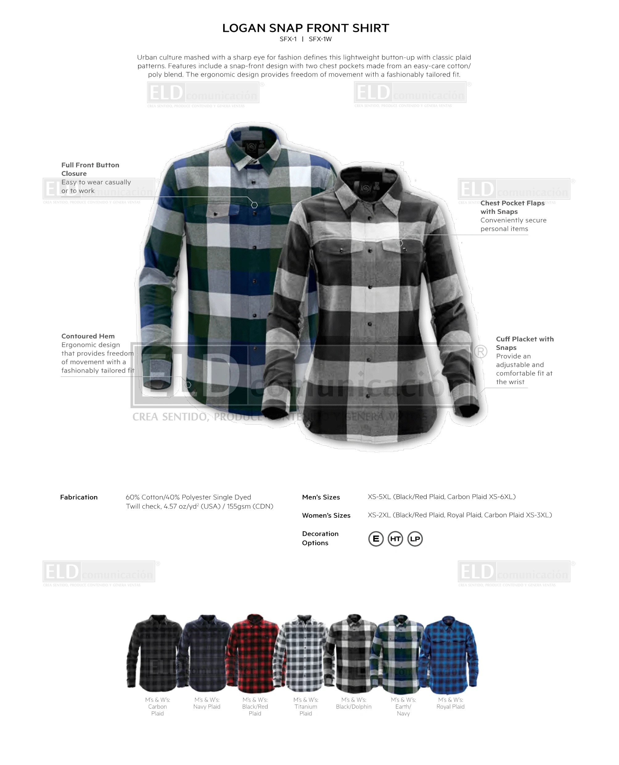 Camisas casuales premium modelo logan snap front colores stormtech