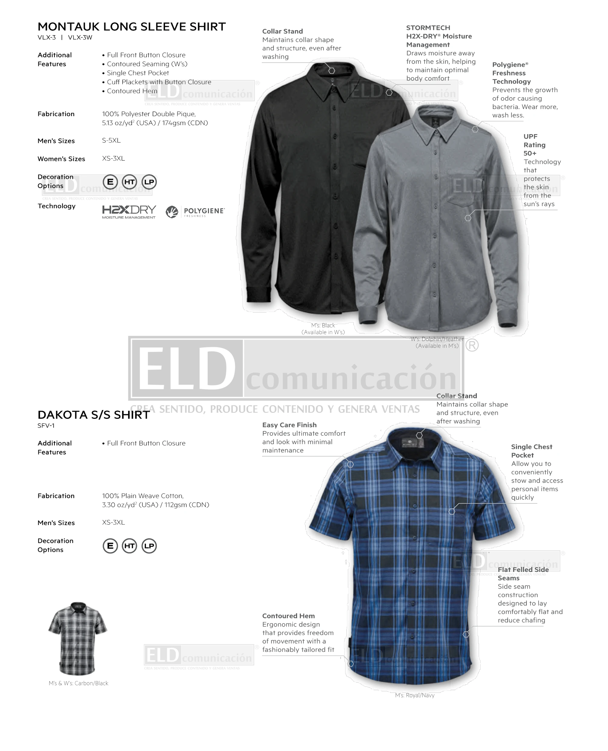 Camisas casuales premium modelo montauk long sleeve colores stormtech