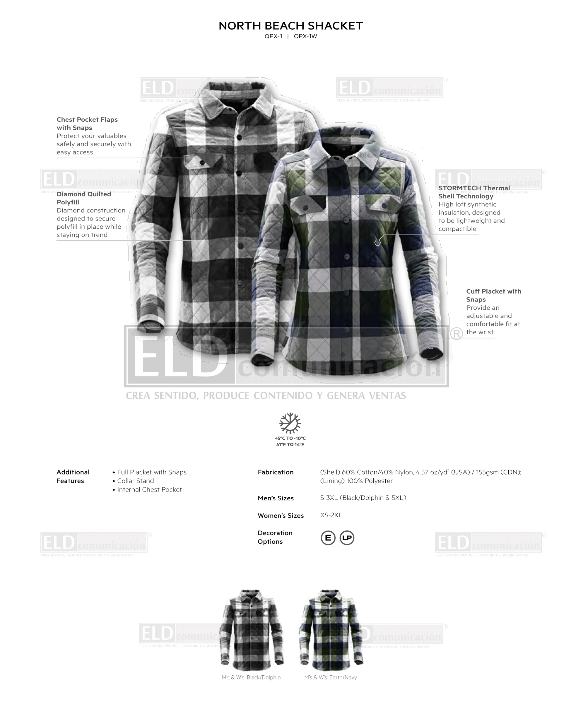 Camisas casuales premium modelo north beach shacket colores stormtech