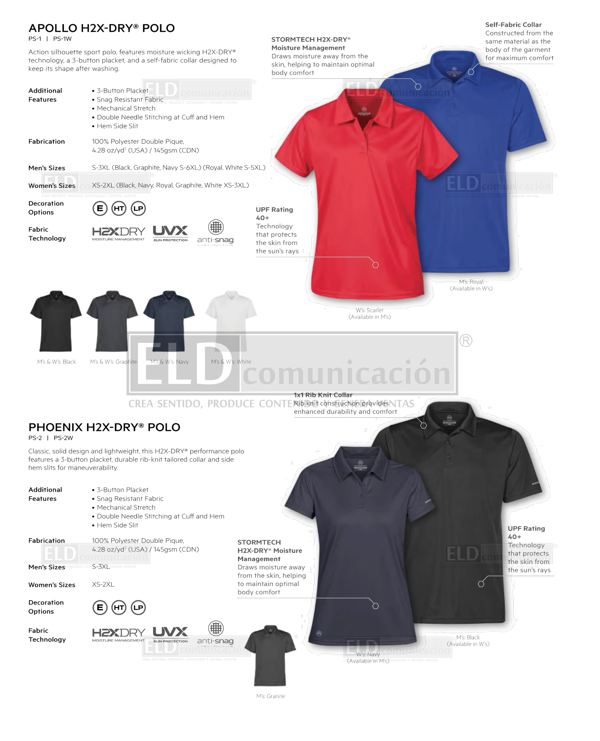 Camisas polo premium modelo apollo h2x dry colores stormtech