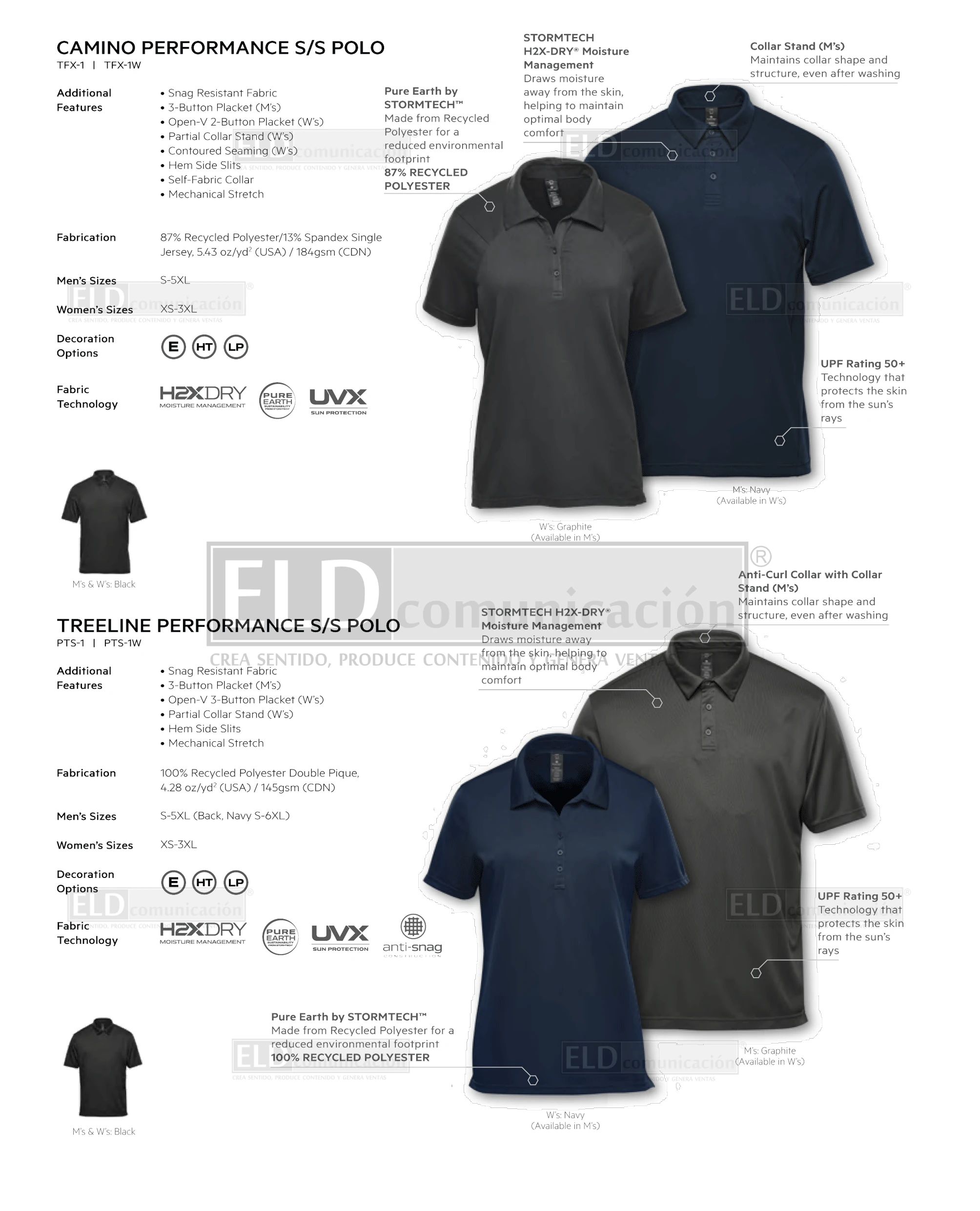 Camisas polo premium modelo camino y treeline colores stormtech