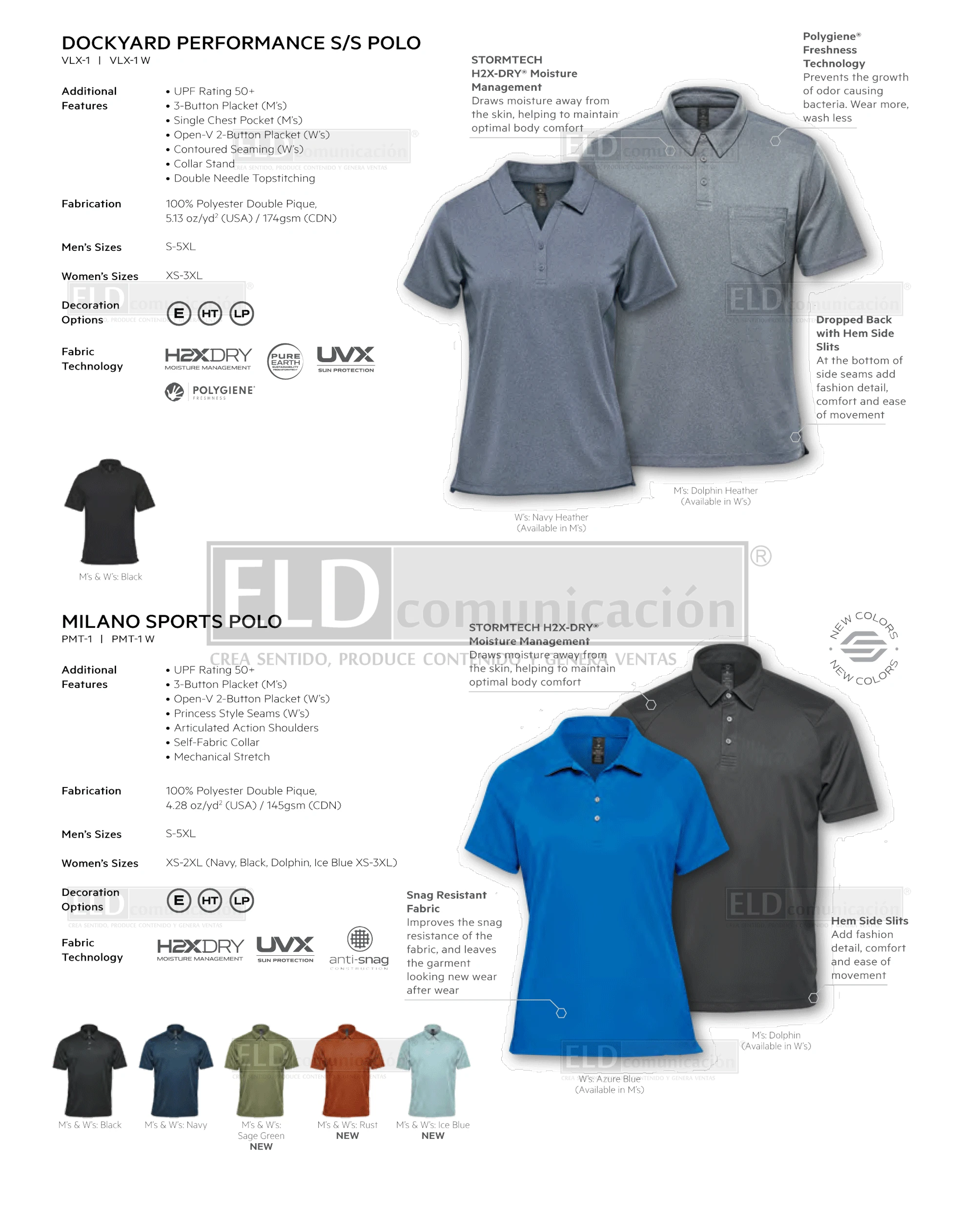 Camisas polo premium modelo dockyard performance y milano sports colores stormtech