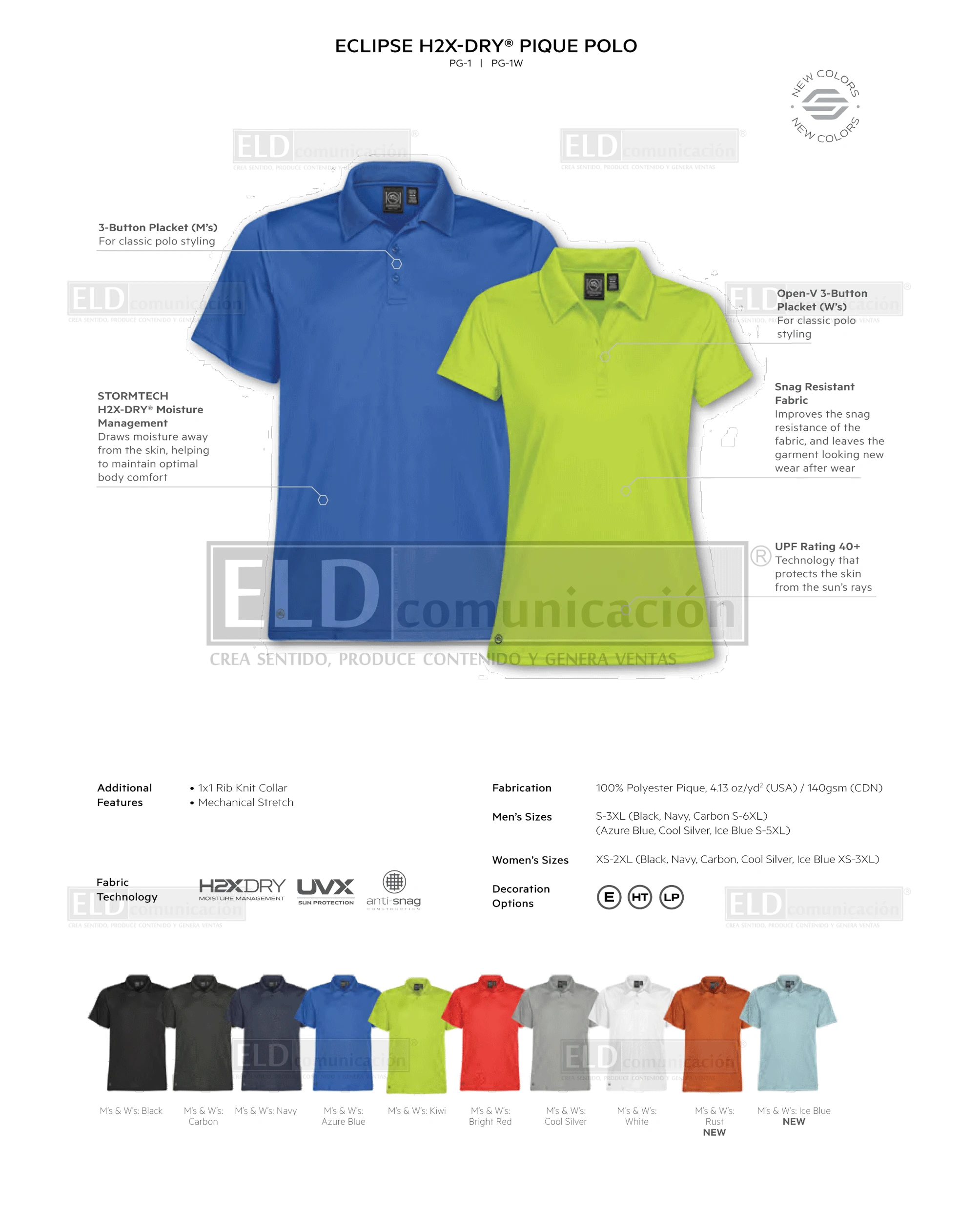 Camisas polo premium modelo eclipse h2x dry colores stormtech