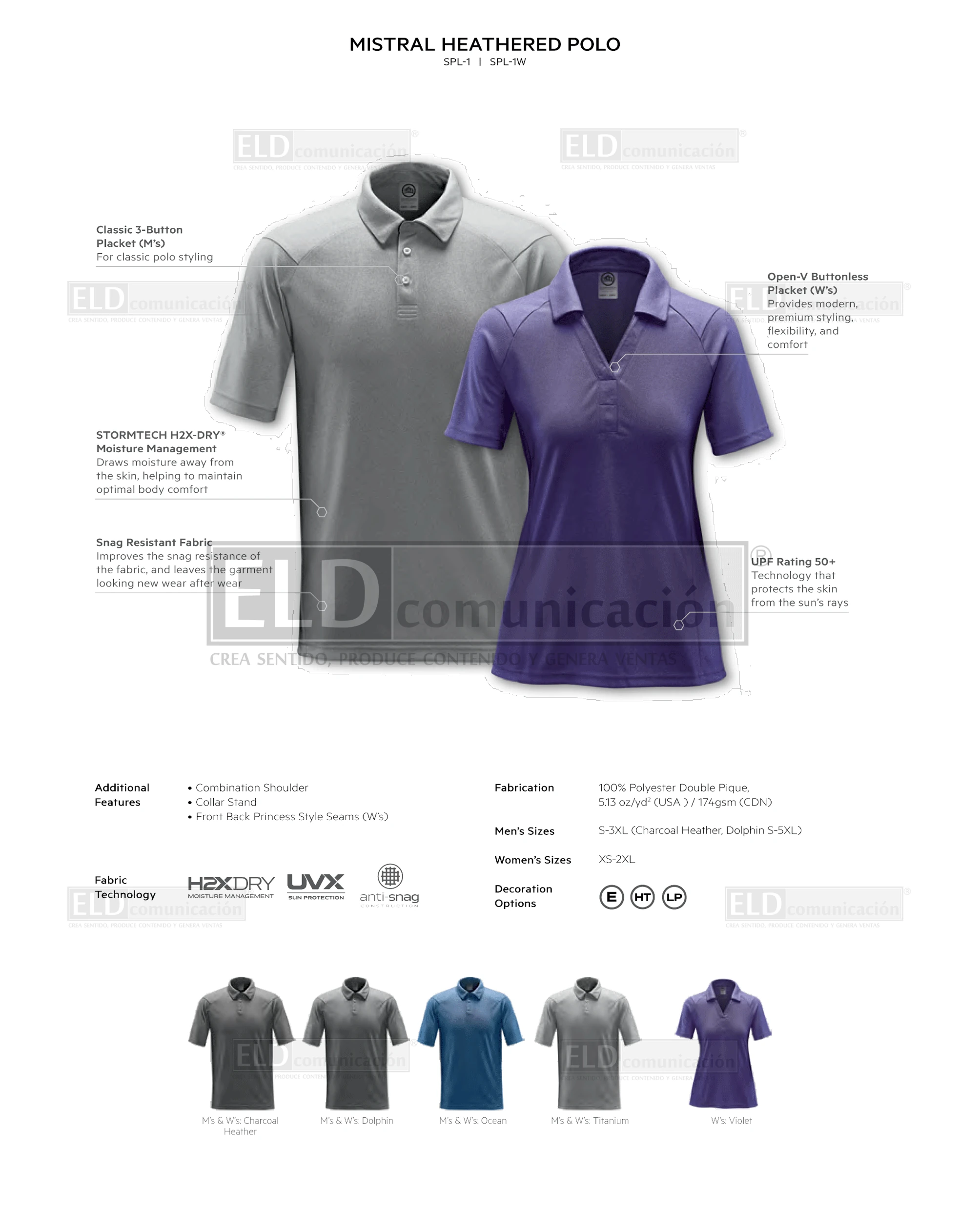 Camisas polo premium modelo mistral heathered colores stormtech