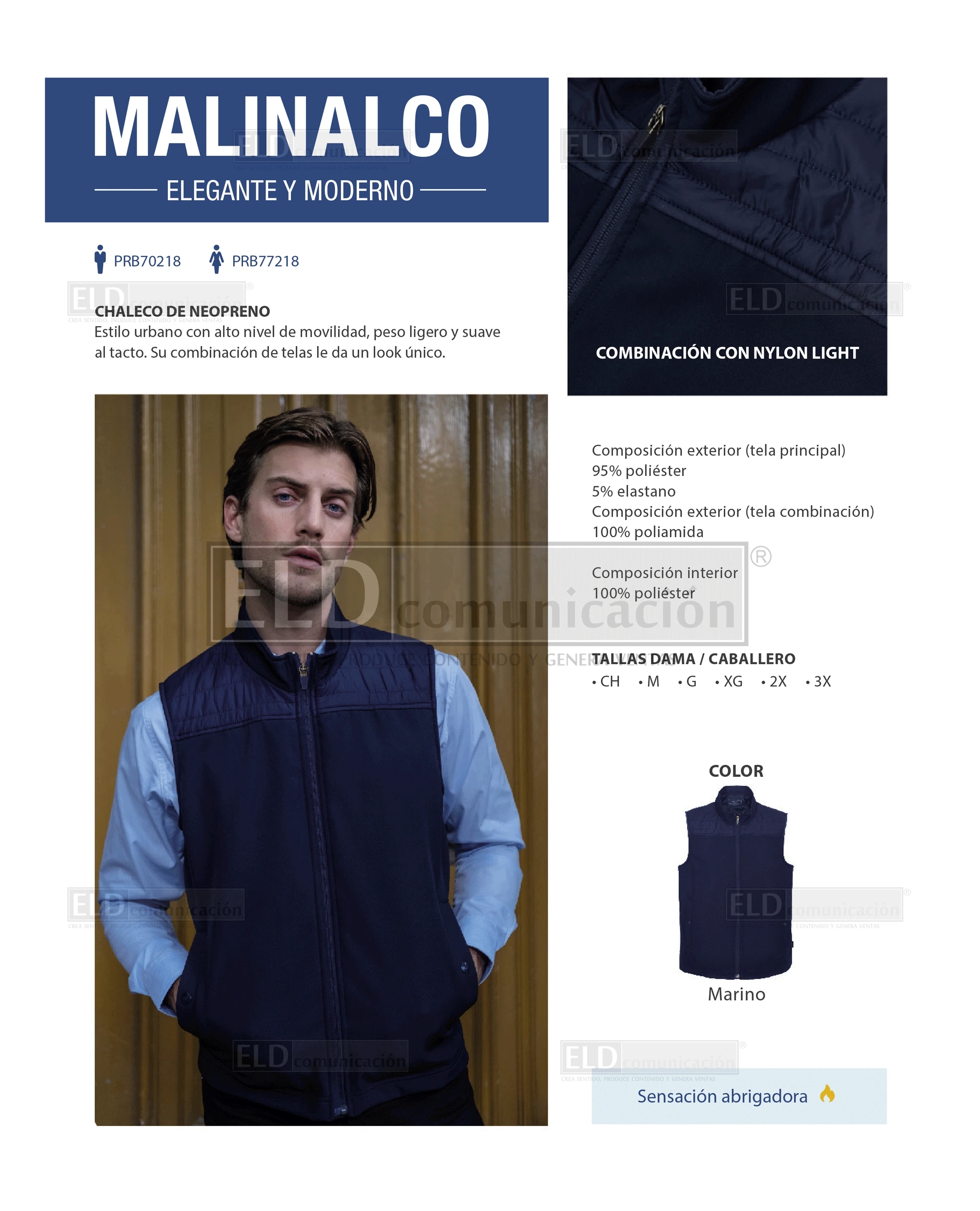 Chaleco de neopreno para dama y caballero modelo malinalco