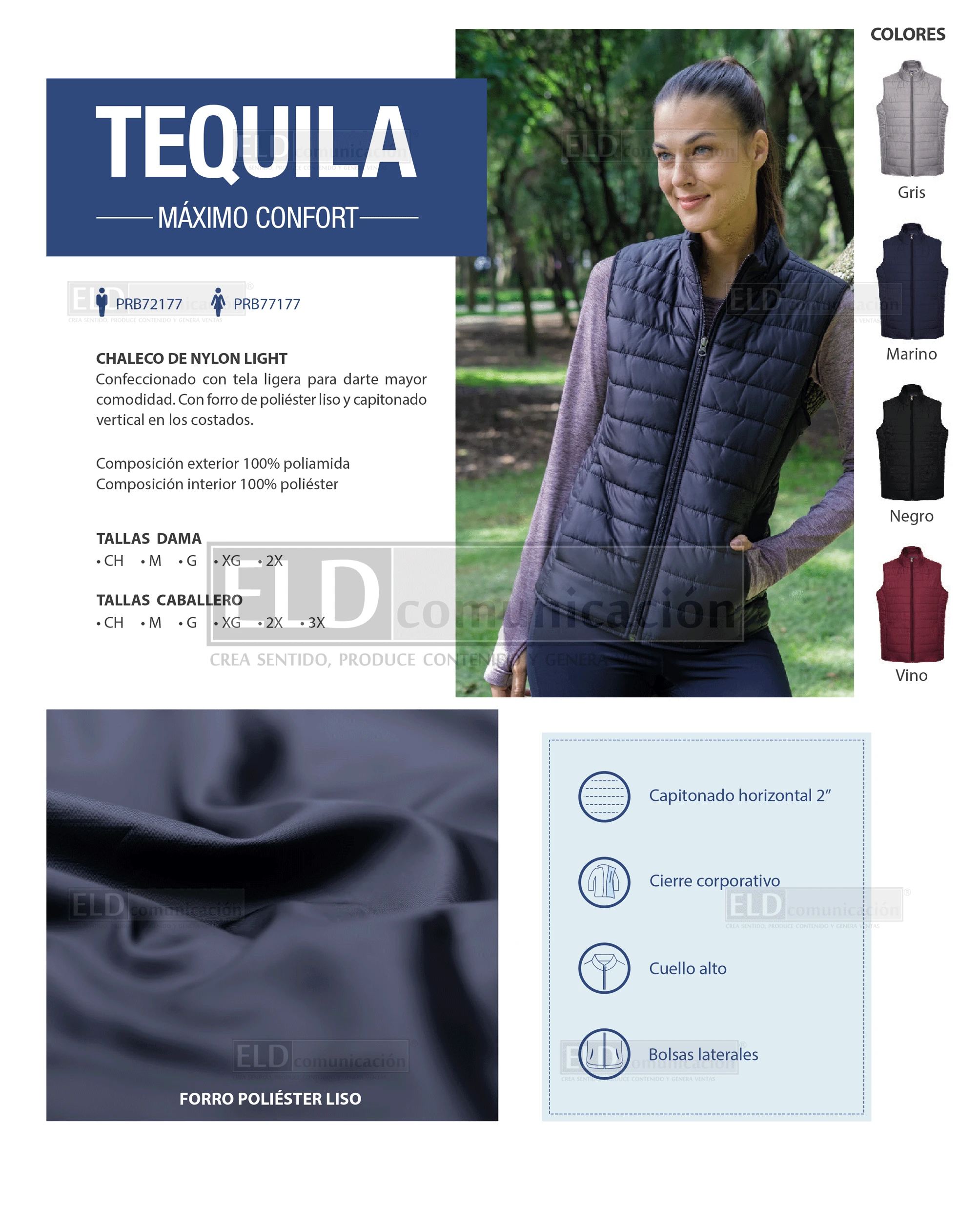 Chaleco de nylon light para dama y caballero modelo tequila