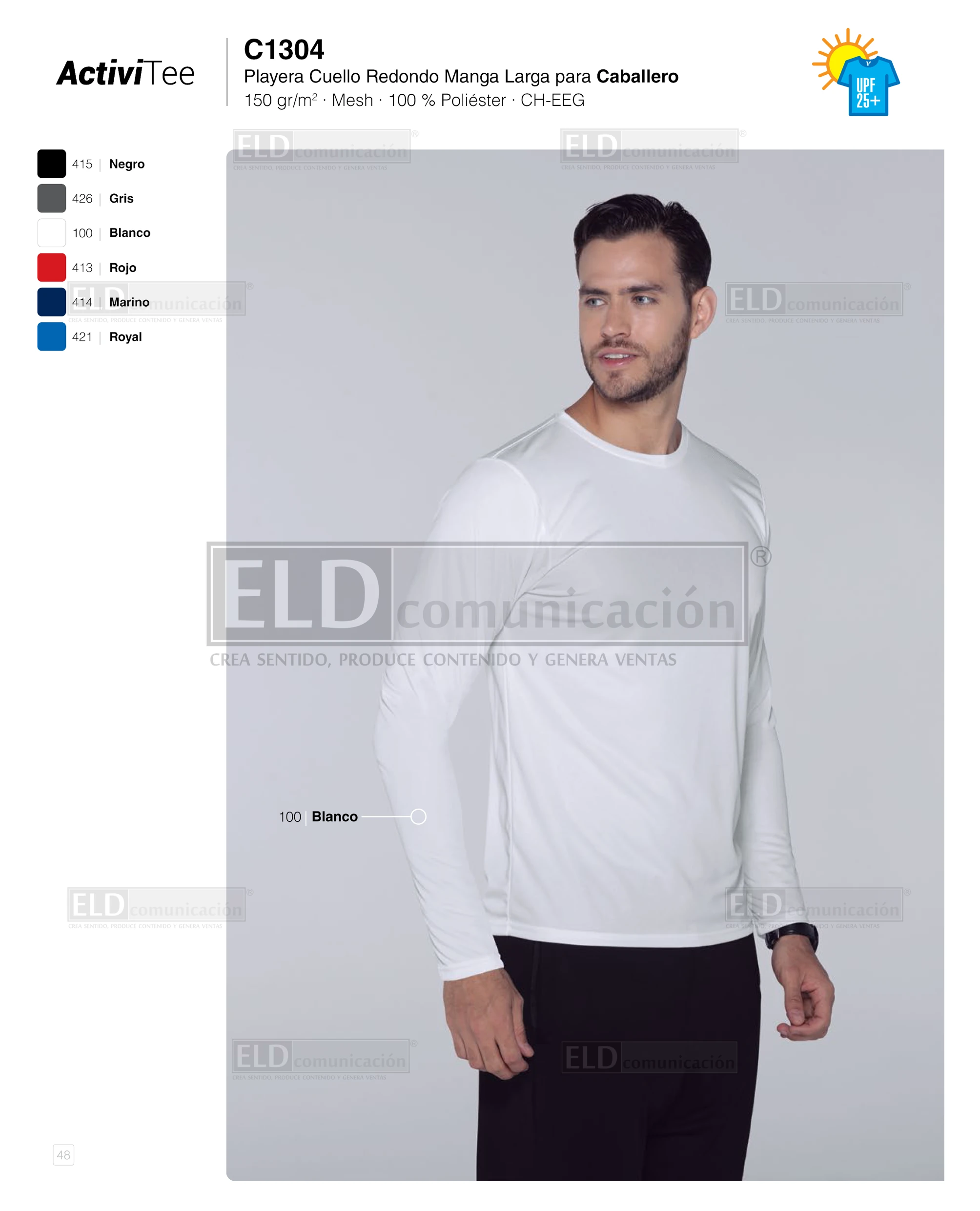 Playera activi tee yazbek para caballero cuello redondo manga larga modelo C1304