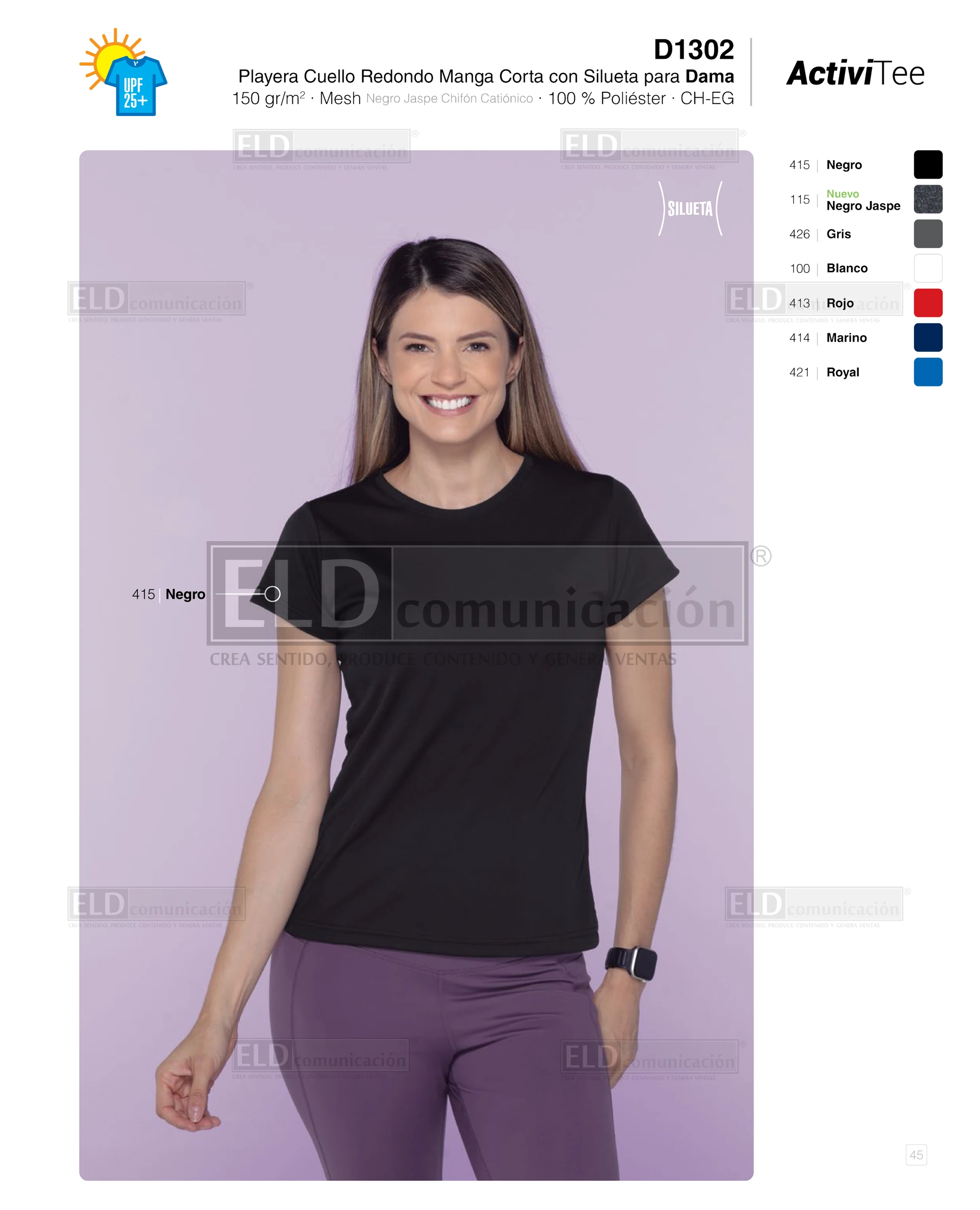 Playera activi tee yazbek para dama cuello redondo manga corta modelo D1302