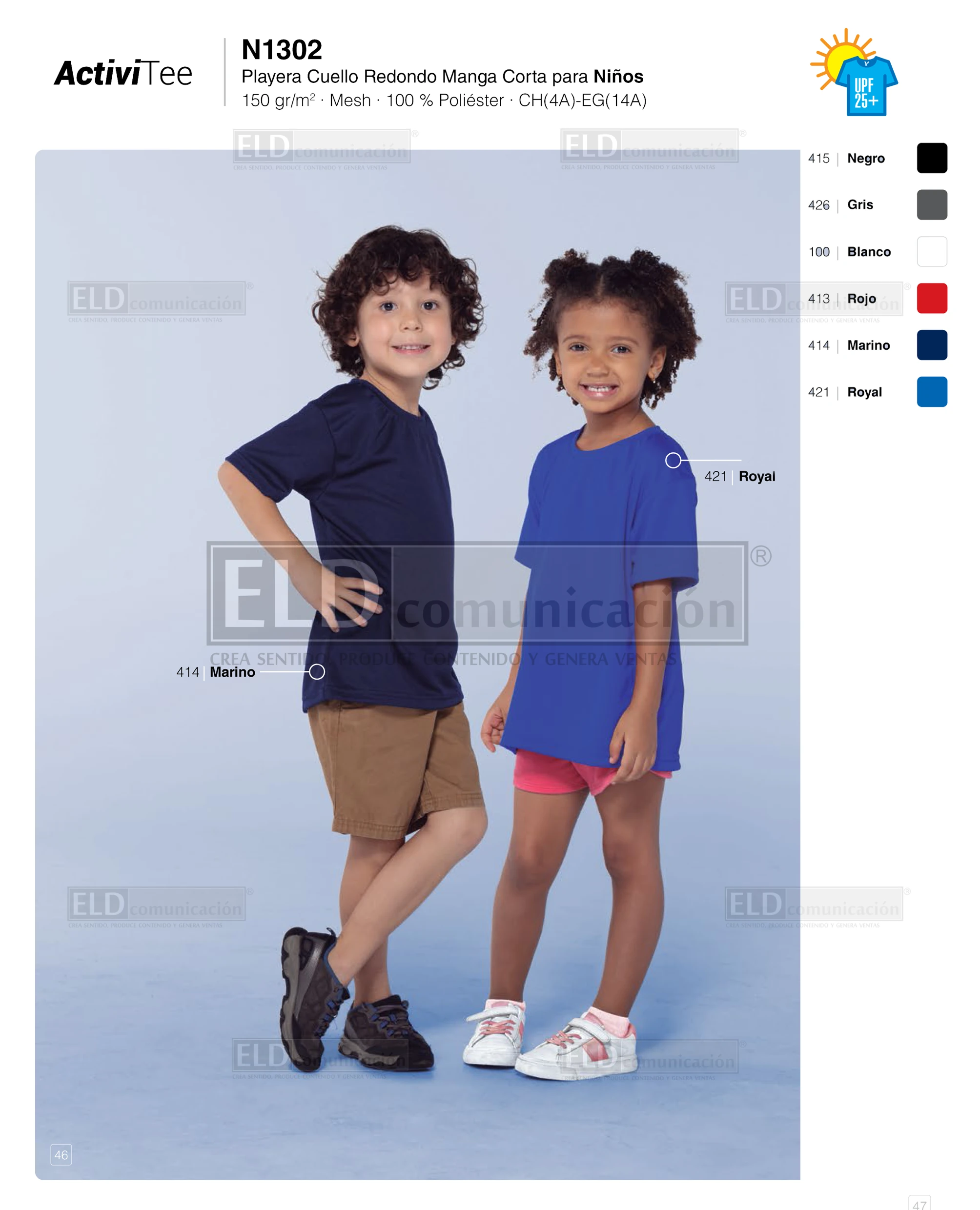 Playera activi tee yazbek para ninos cuello redondo manga corta modelo N1302