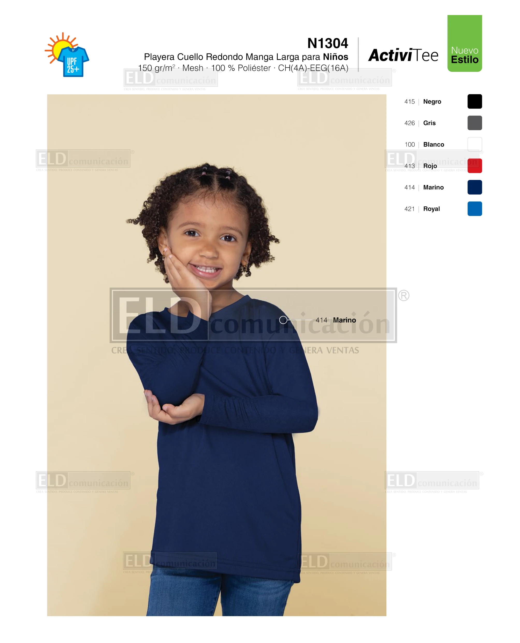 Playera activi tee yazbek para ninos cuello redondo manga larga modelo N1304