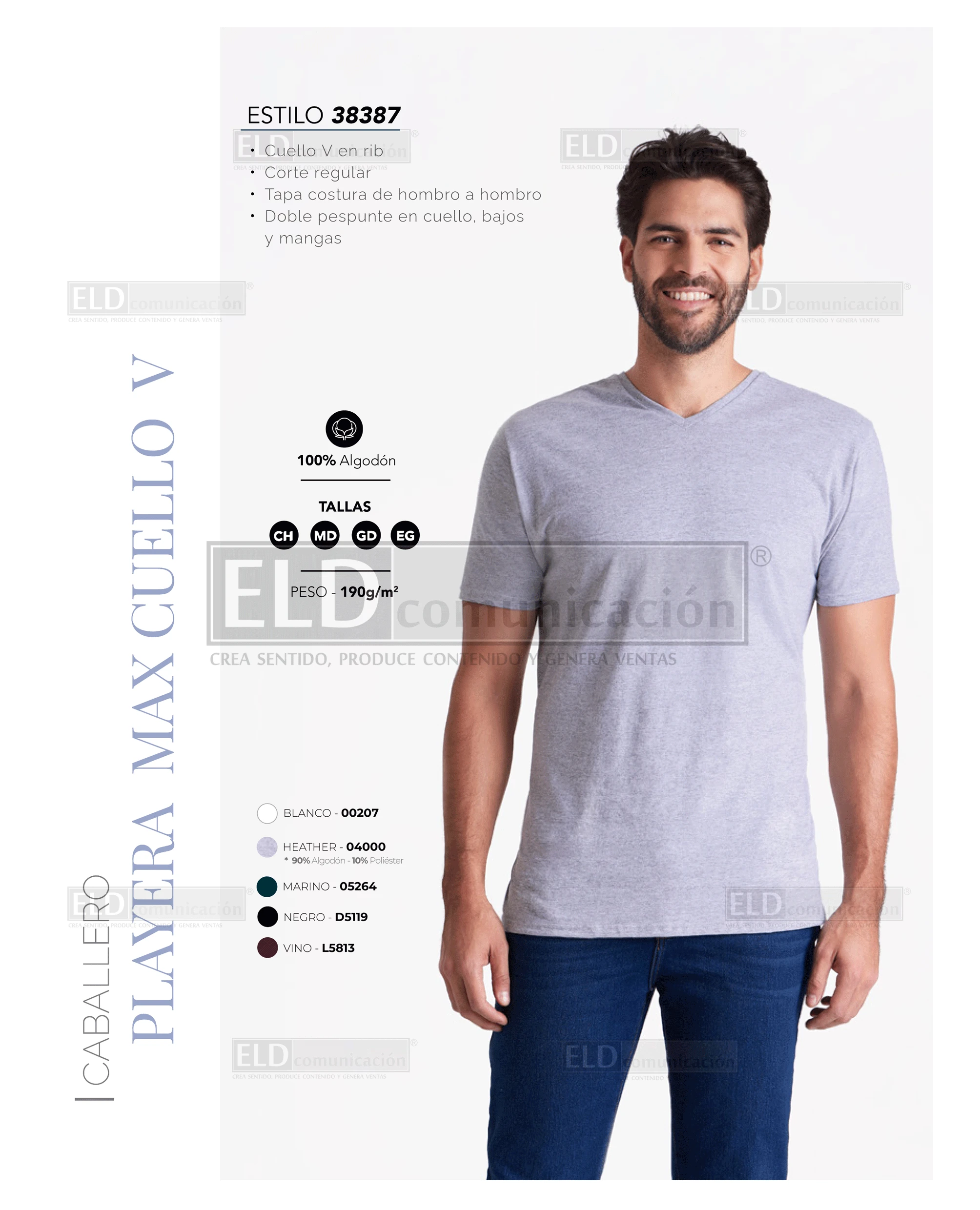 Playera optima para caballero cuello v modelo 38387