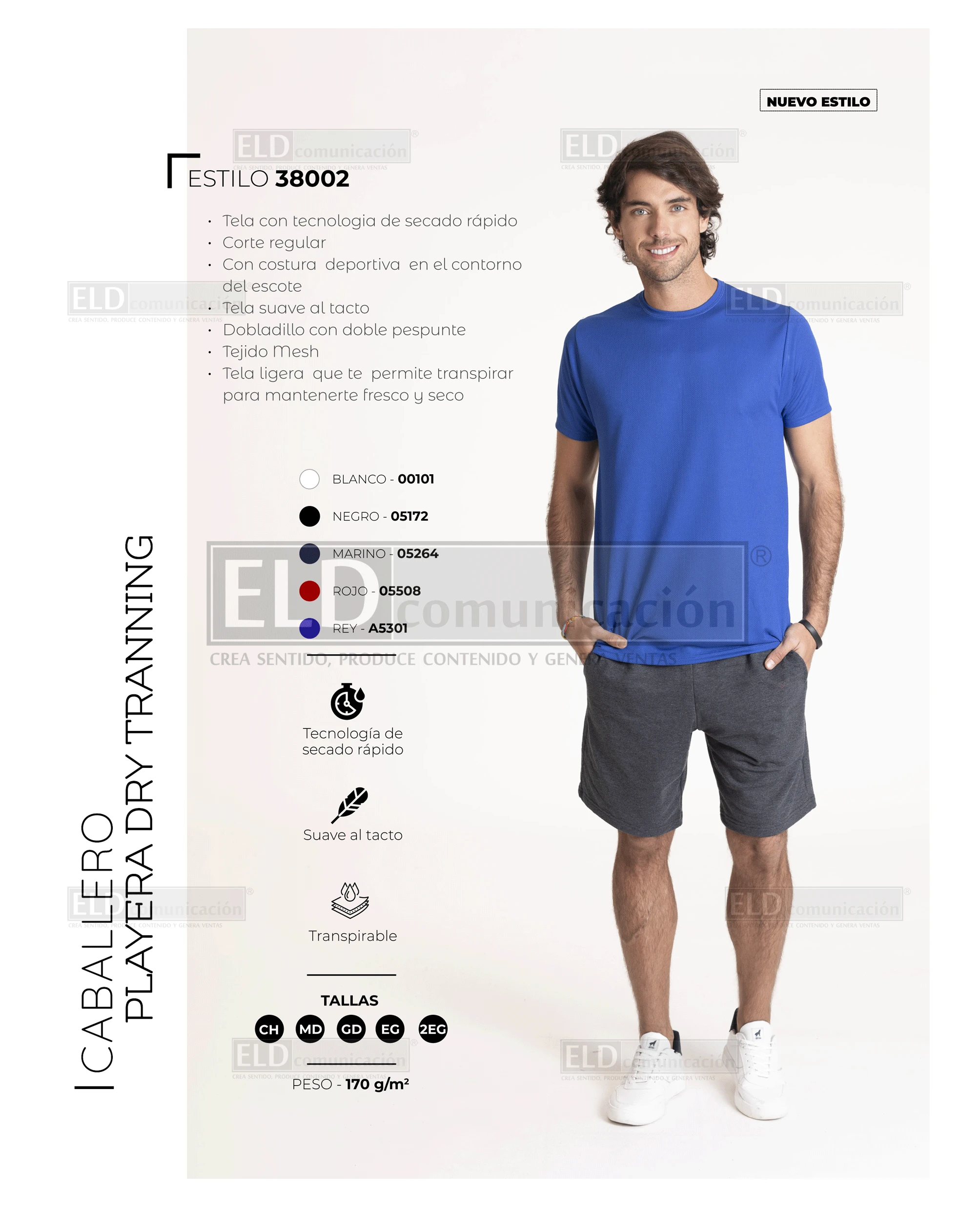 Playera optima para caballero dry tranning modelo 38002