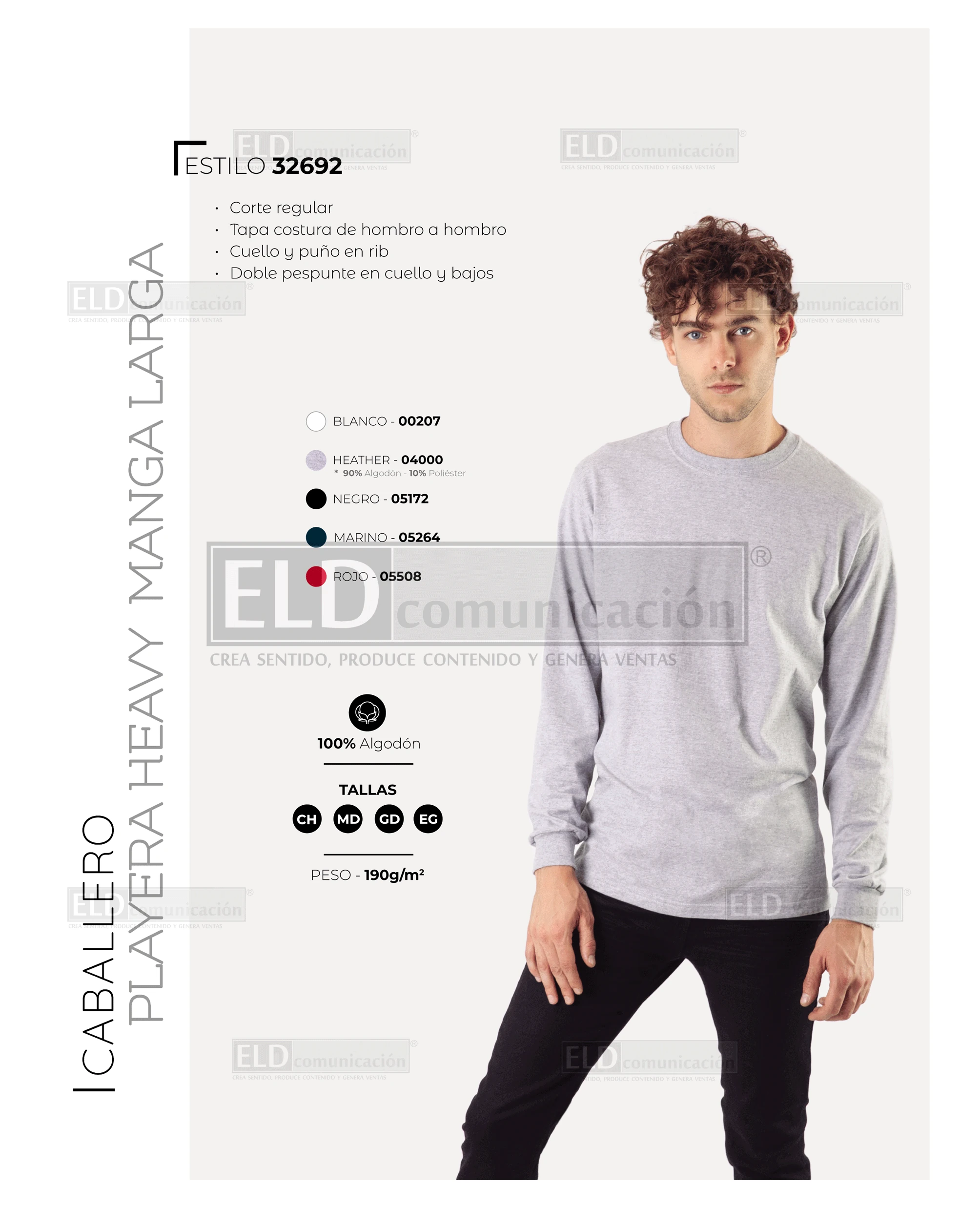 Playera optima para caballero manga larga heavy modelo 32692