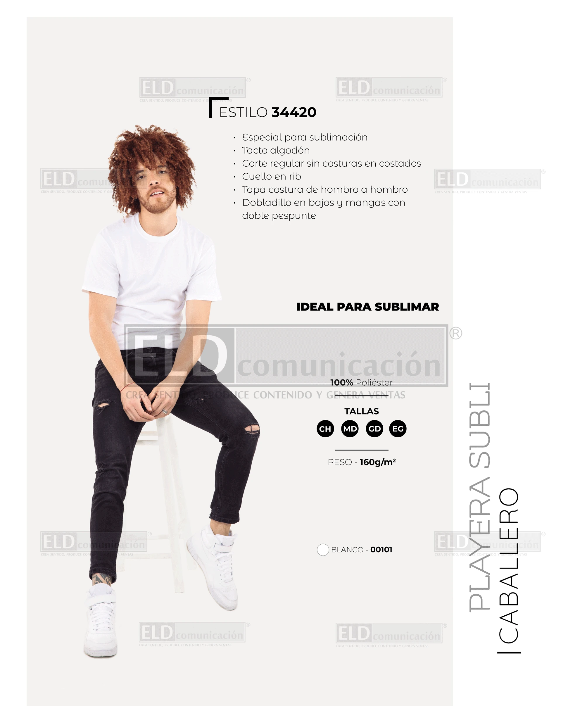 Playera optima para caballero para sublimar modelo 34420