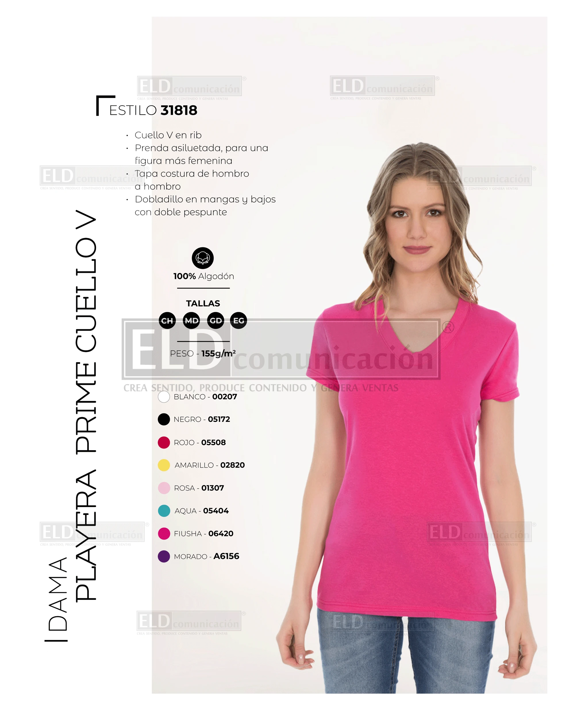 Playera optima para dama cuello v con silueta prime modelo 31818