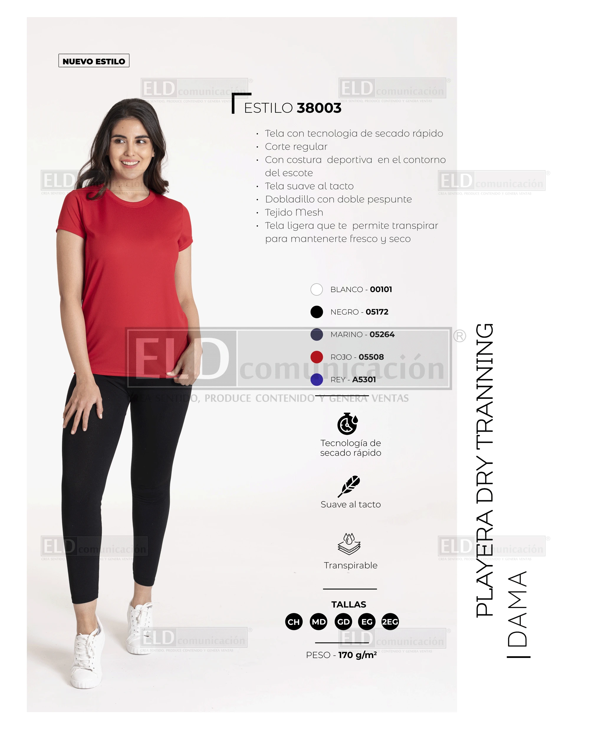 Playera optima para dama dry tranning modelo 38003