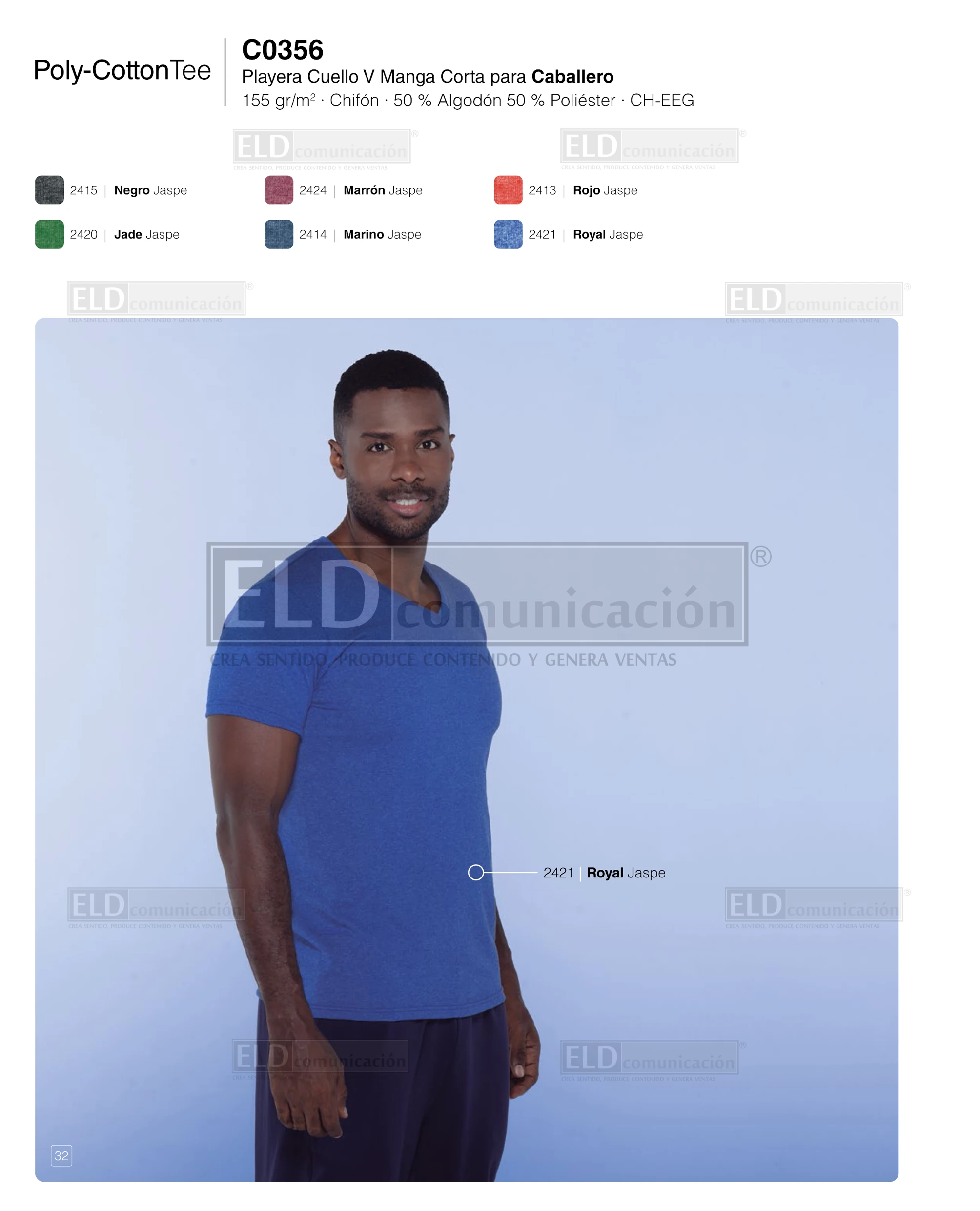 playera poly cotton tee yazbek para caballero cuello v manga corta modelo C0356