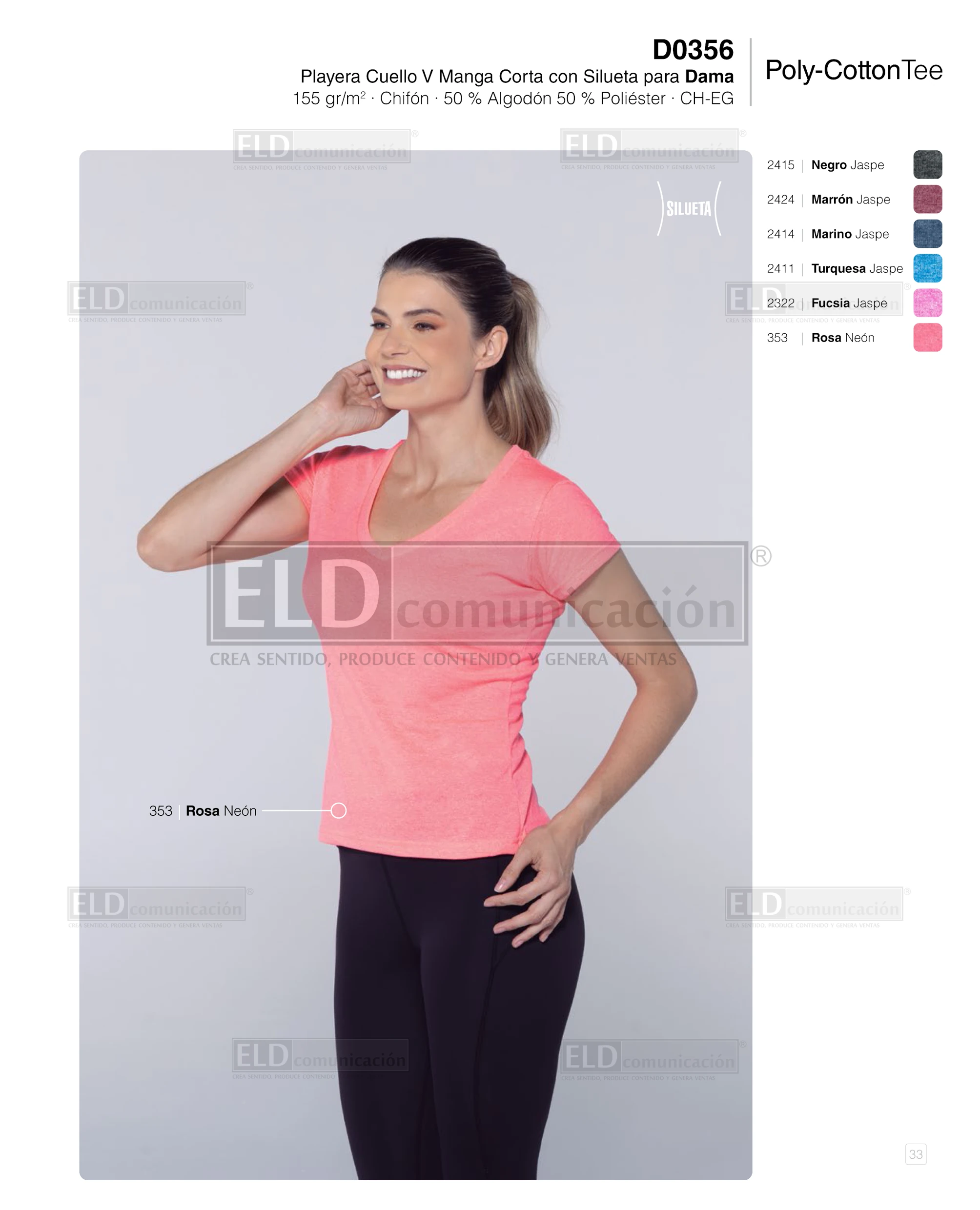 playera poly cotton tee yazbek para Dama cuello v manga corta modelo D0356