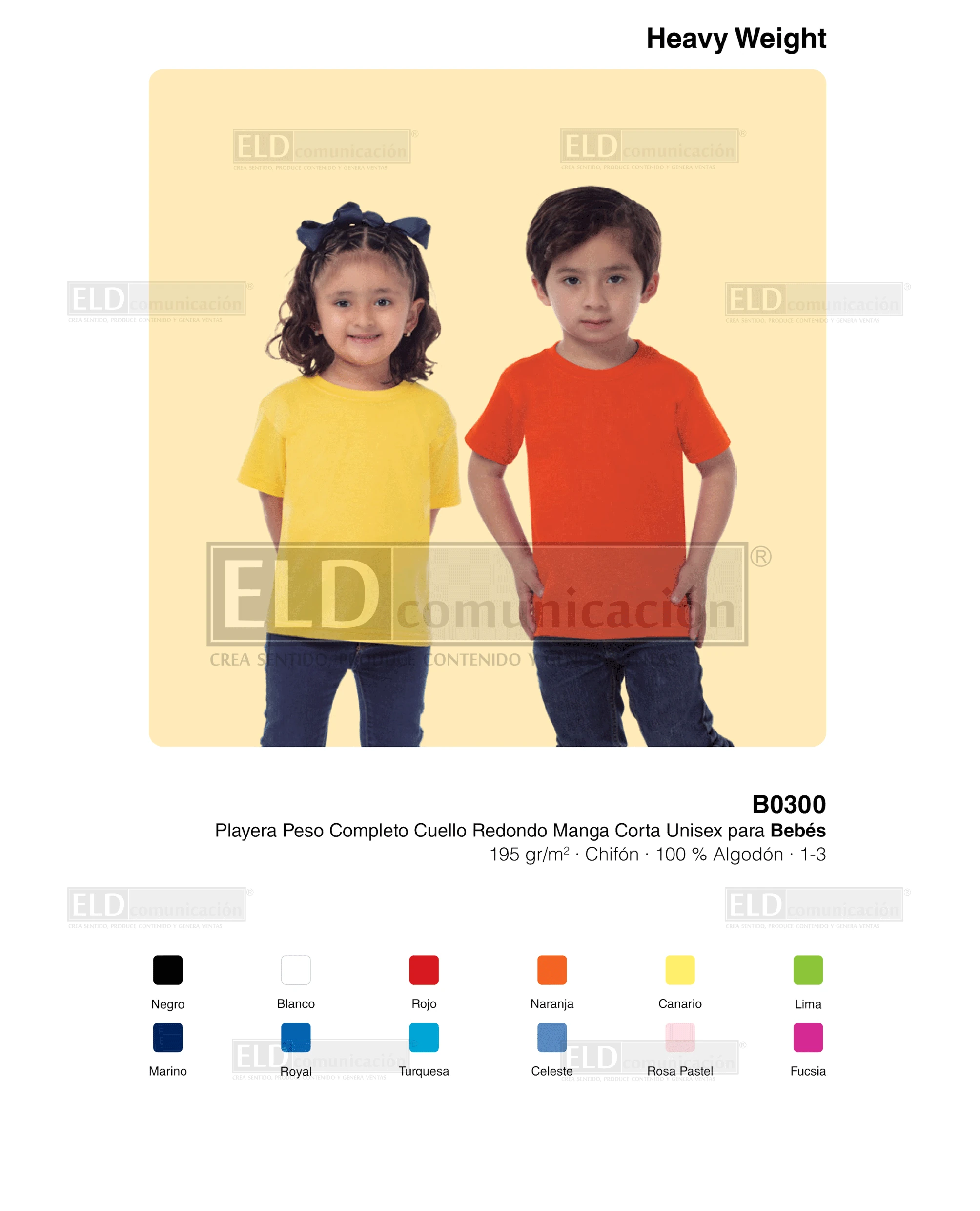 Playera yazbek para bebes peso completo cuello redondo manga corta modelo B0300
