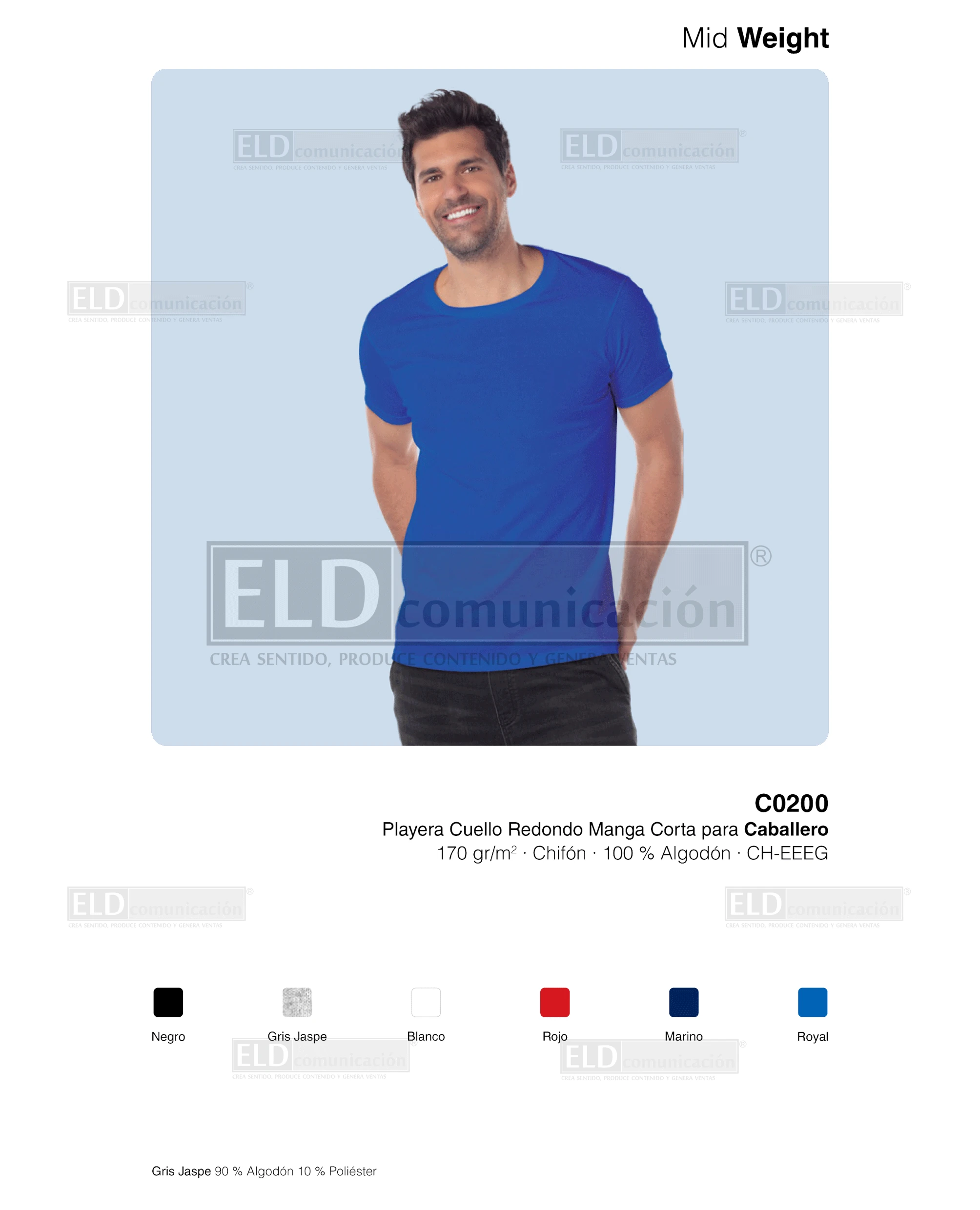 Playera yazbek para caballero cuello redondo manga corta modelo C0200