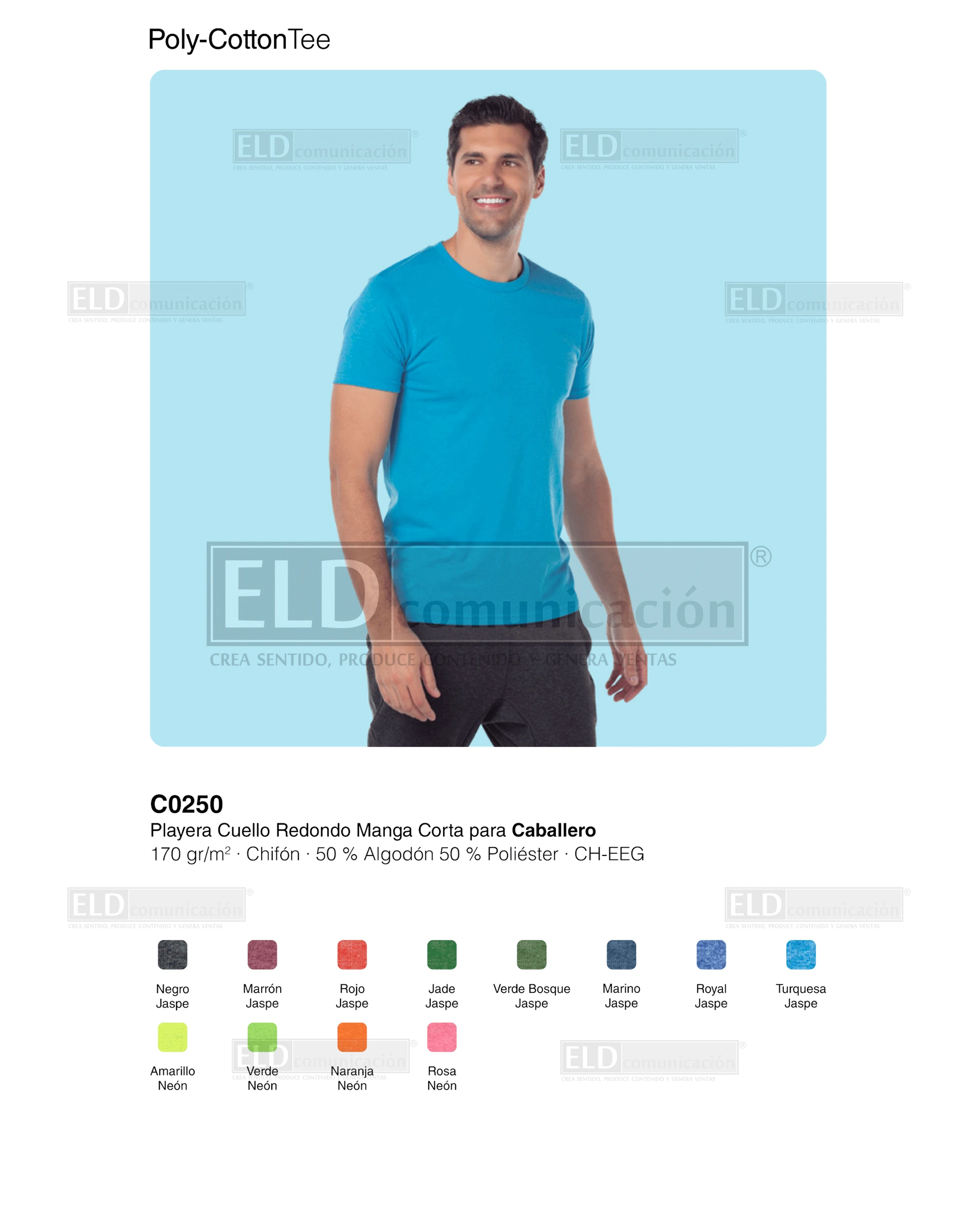 Playera yazbek para caballero cuello redondo manga corta modelo C0250