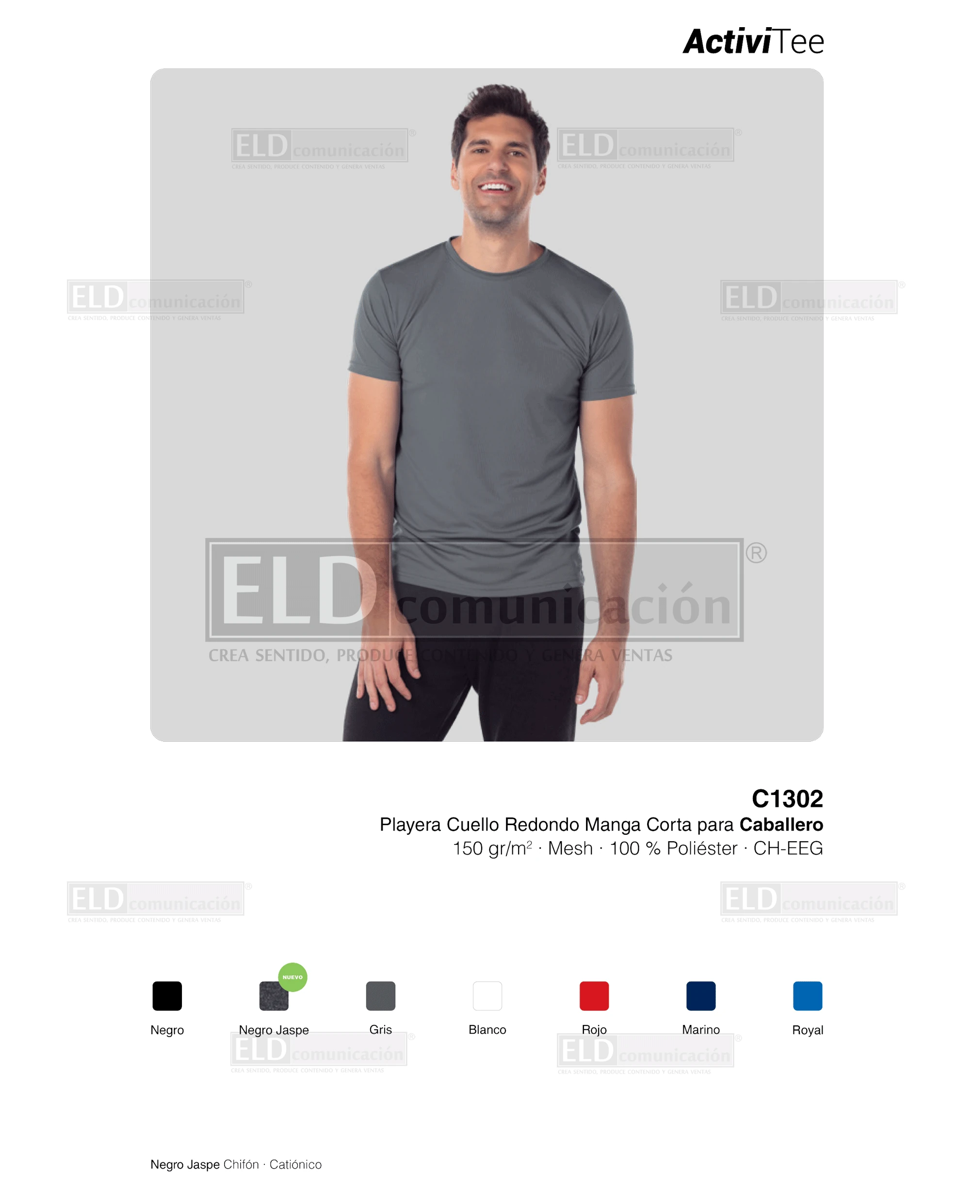 Playera yazbek para caballero cuello redondo manga corta modelo C1302