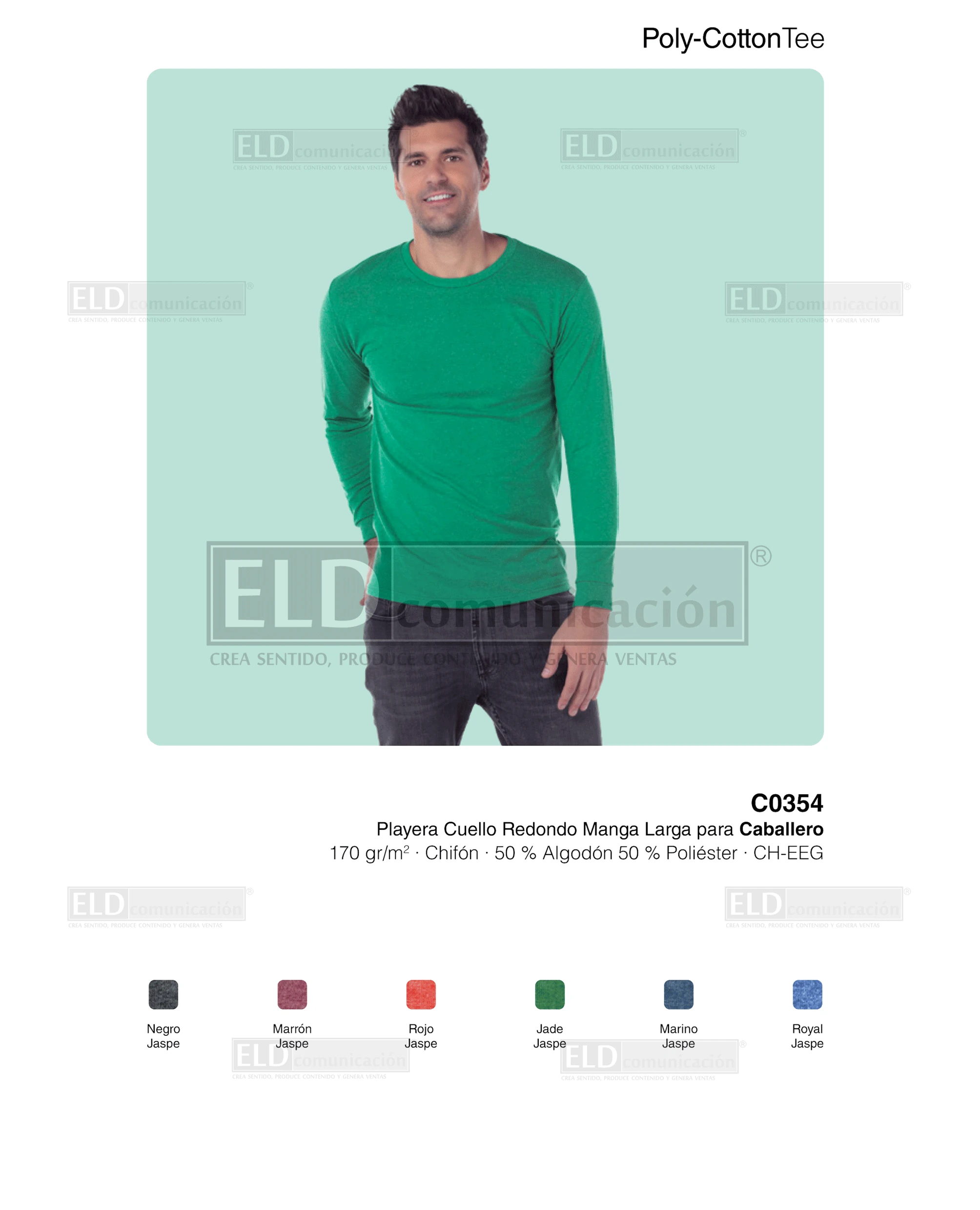 Playera yazbek para caballero cuello redondo manga larga modelo C0354