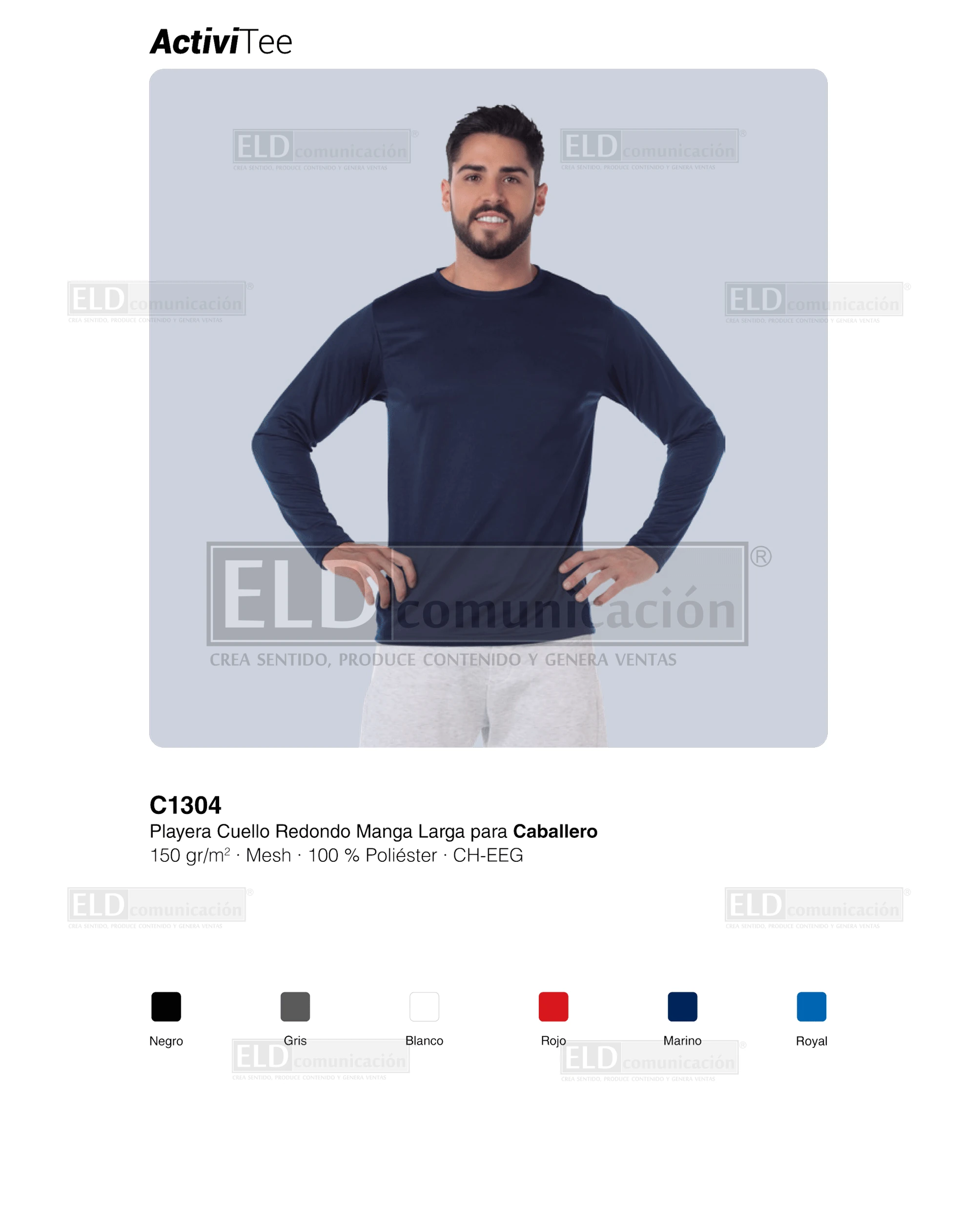 Playera yazbek para caballero cuello redondo manga larga modelo C1304