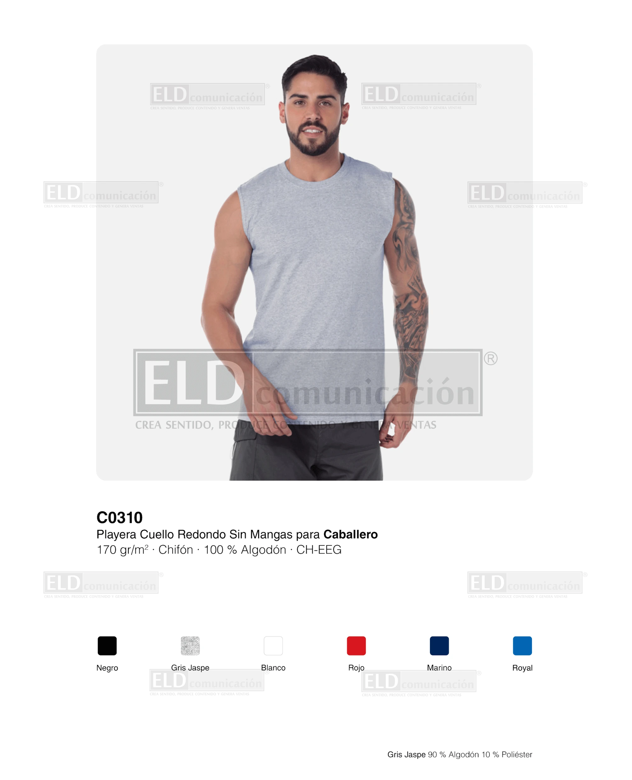 Playera yazbek para caballero cuello redondo sin mangas modelo C0310
