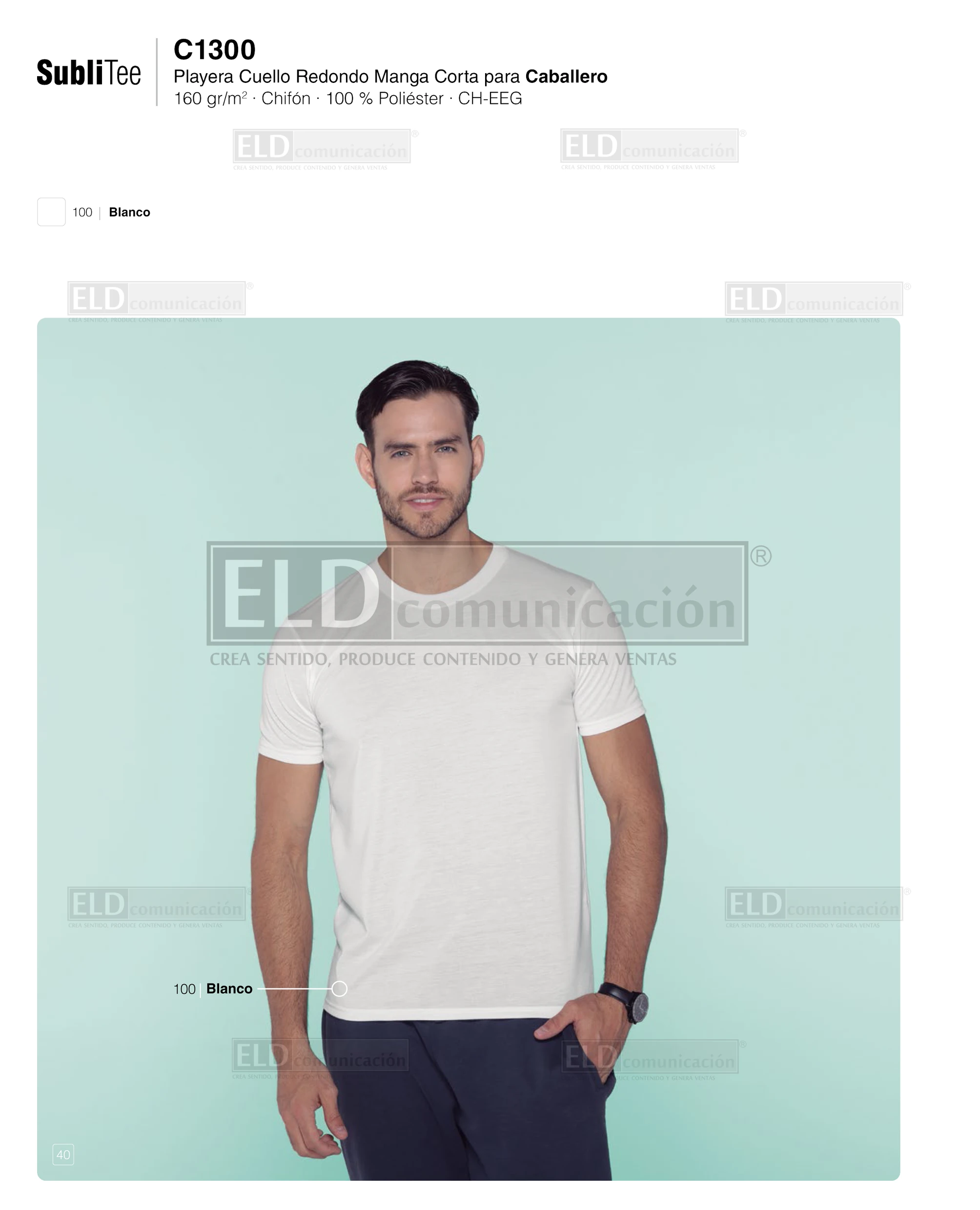 Playera yazbek para caballero para sublimar cuello redondo manga corta modelo C1300