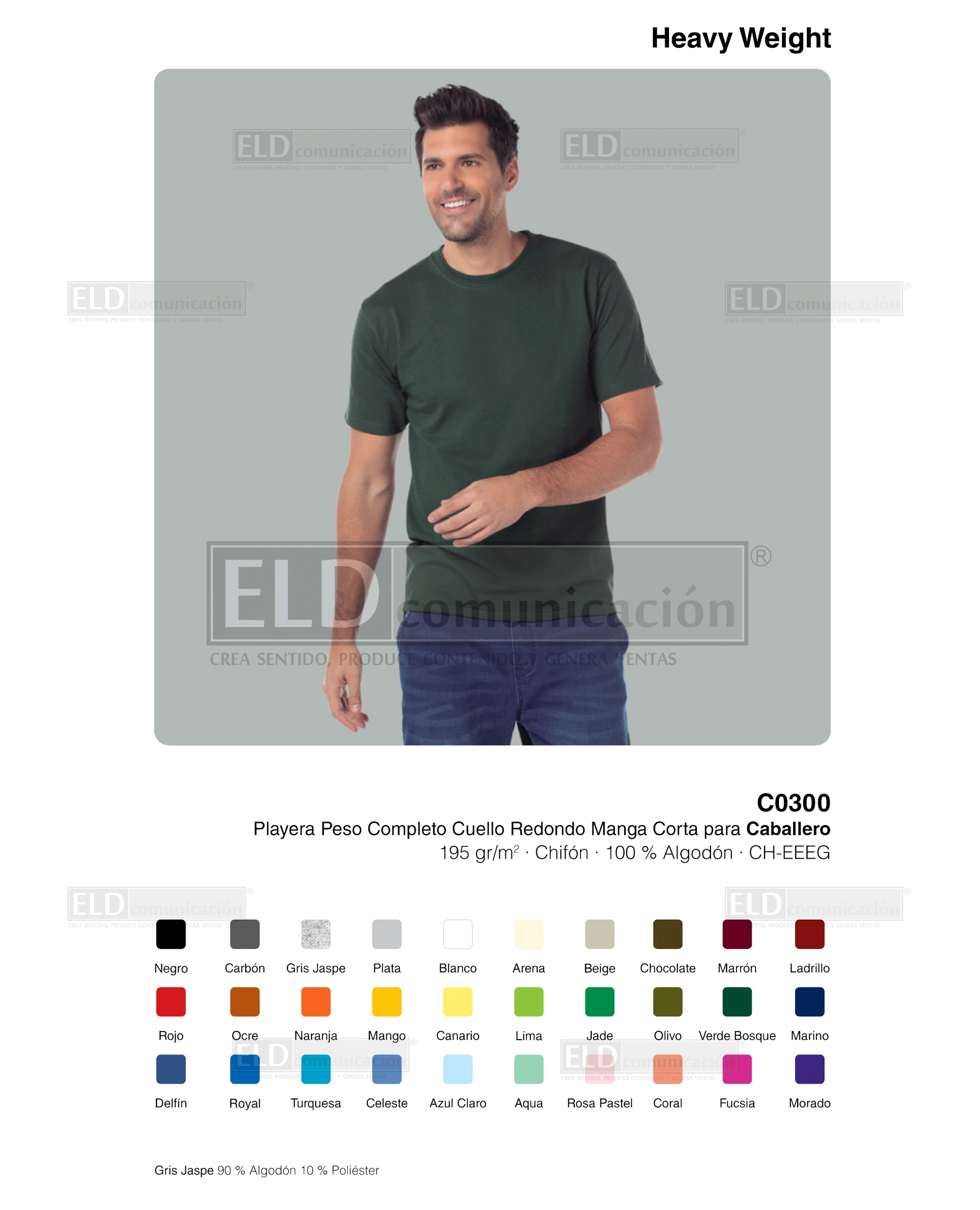 Playera yazbek para caballero peso completo cuello redondo manga corta modelo C0300