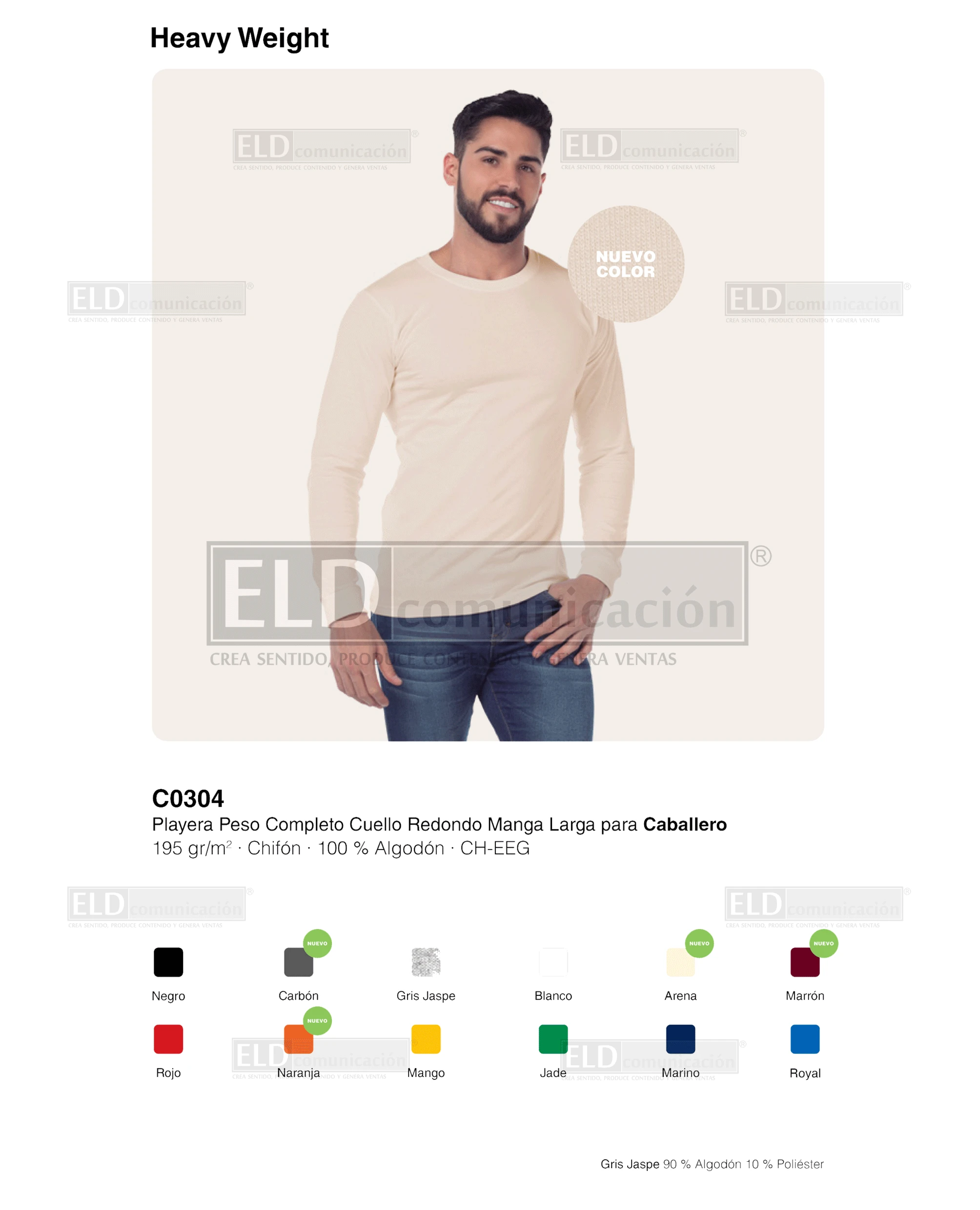 Playera yazbek para caballero peso completo cuello redondo manga larga modelo C0304
