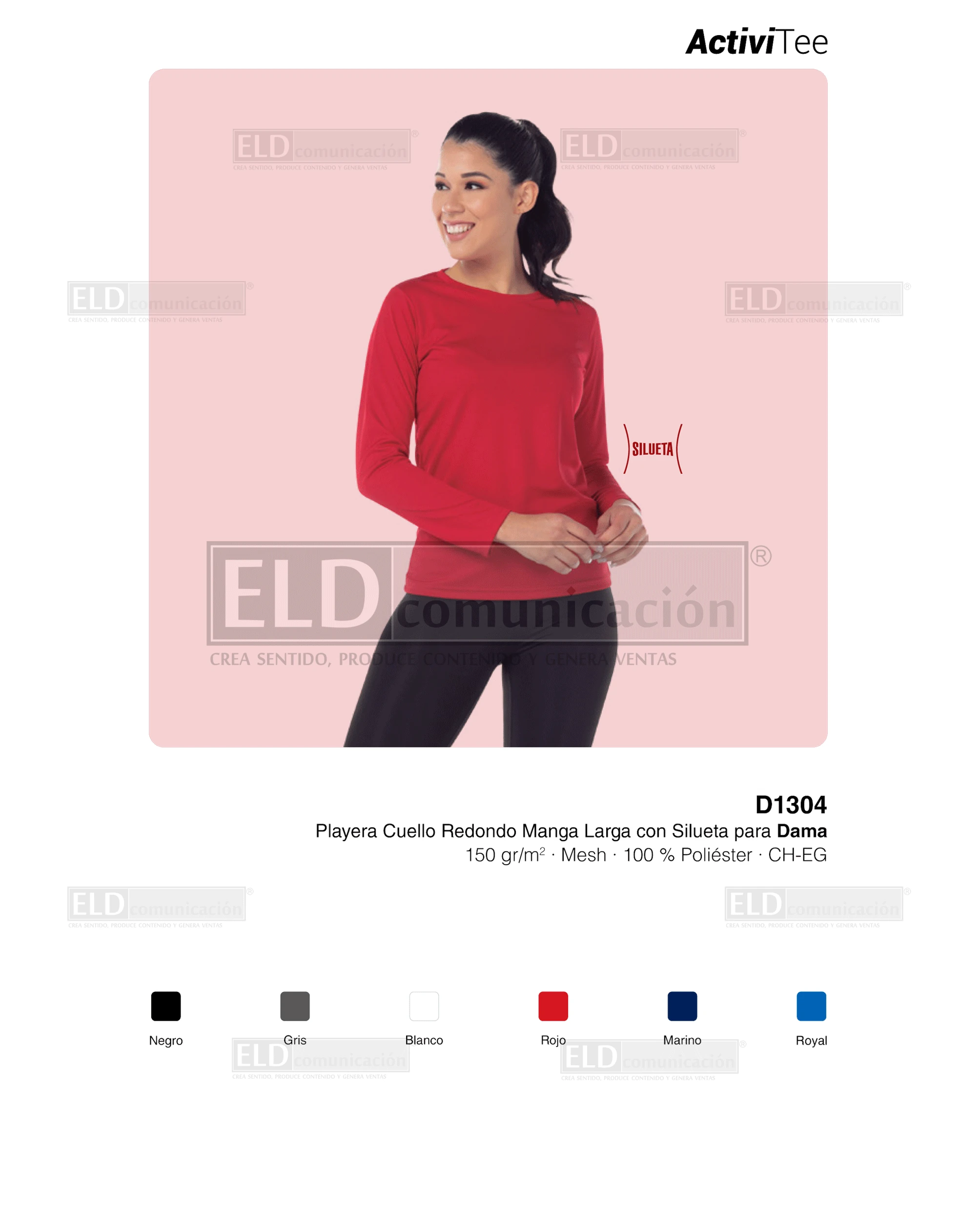 Playera yazbek para dama cuello redondo manga larga modelo C1304