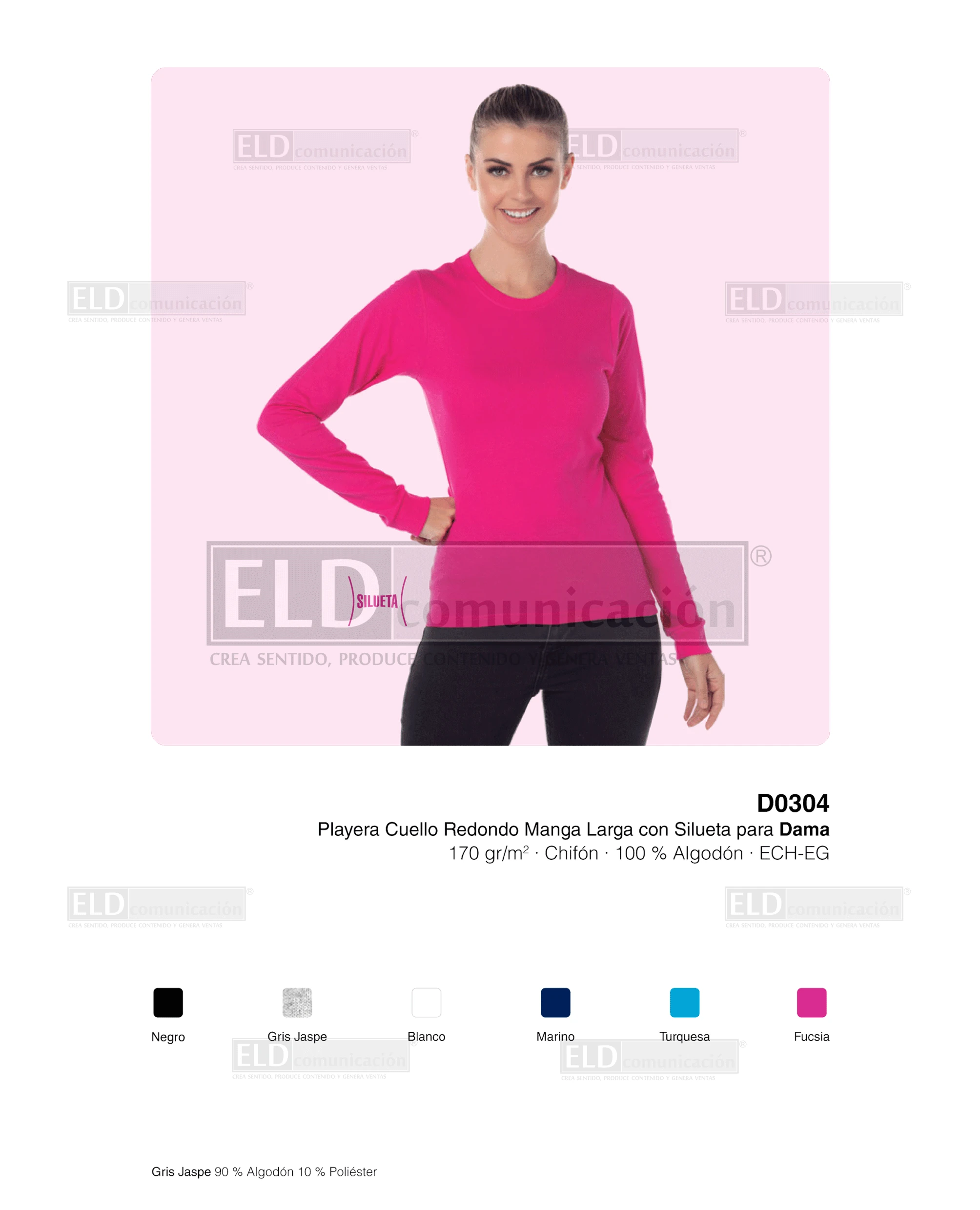 Playera yazbek para dama cuello redondo manga larga modelo D0304