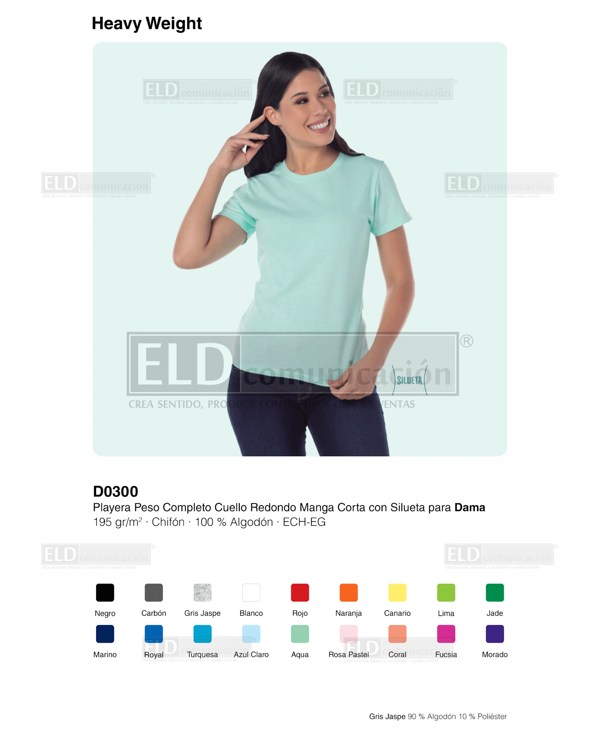 Playera yazbek para dama peso completo cuello redondo manga corta modelo D0300