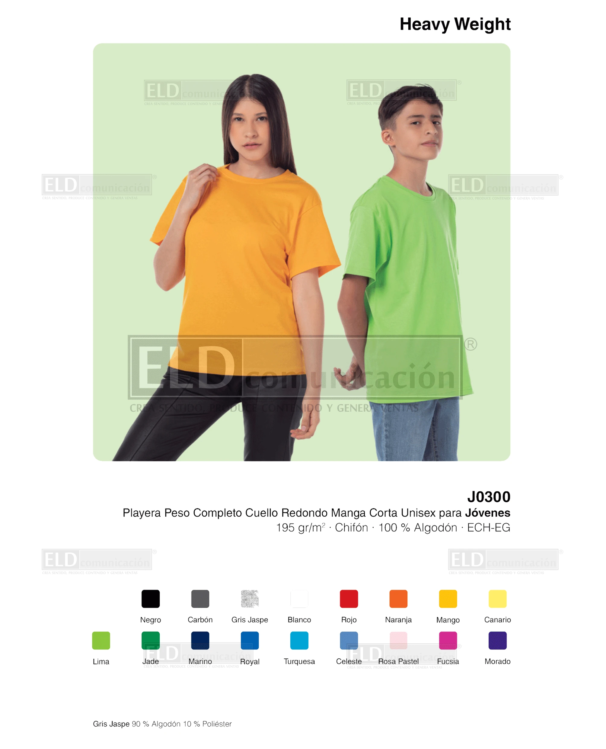 Playera yazbek para jovenes peso completo cuello redondo manga corta modelo J0300