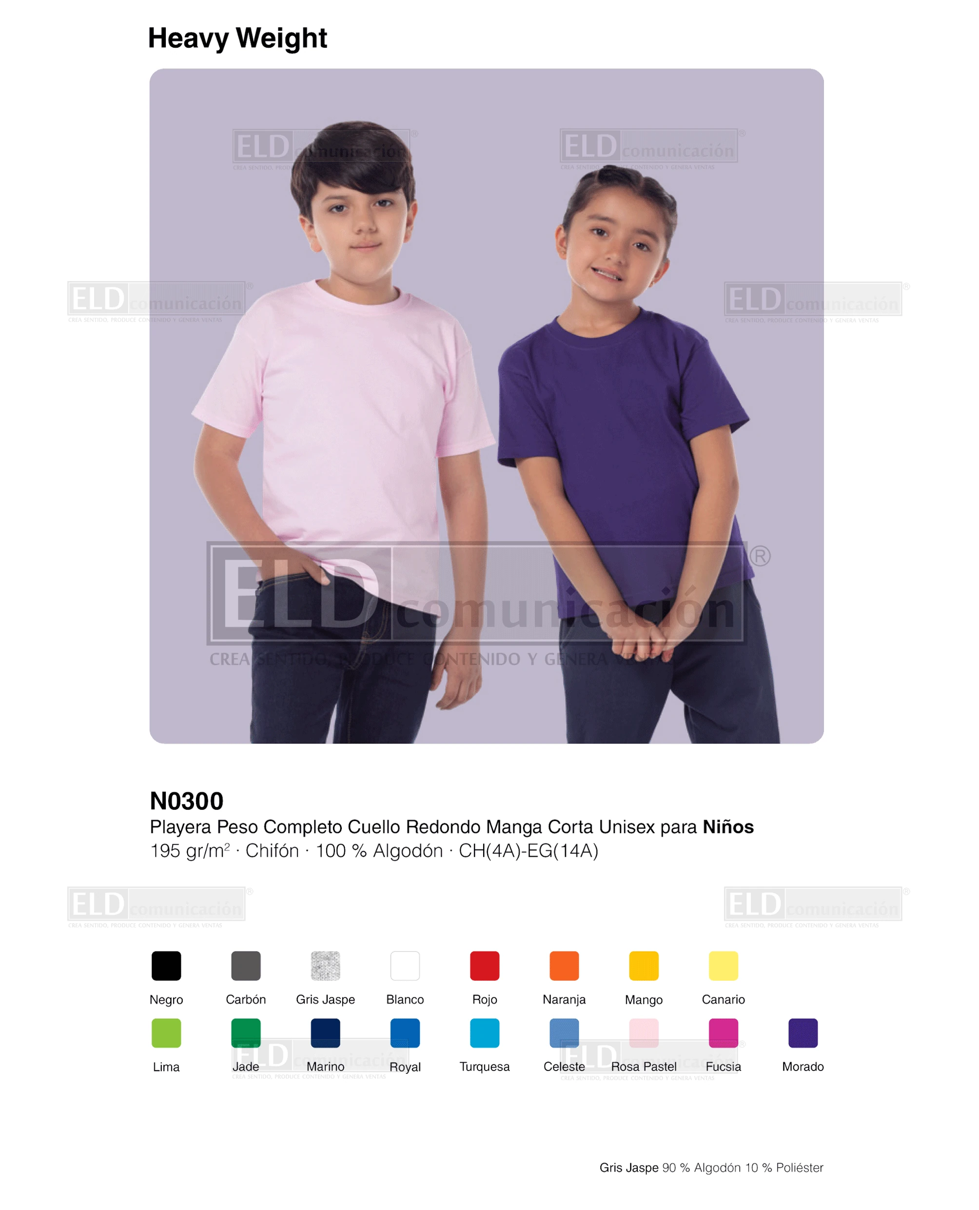 Playera yazbek para ninos peso completo cuello redondo manga corta modelo N0300