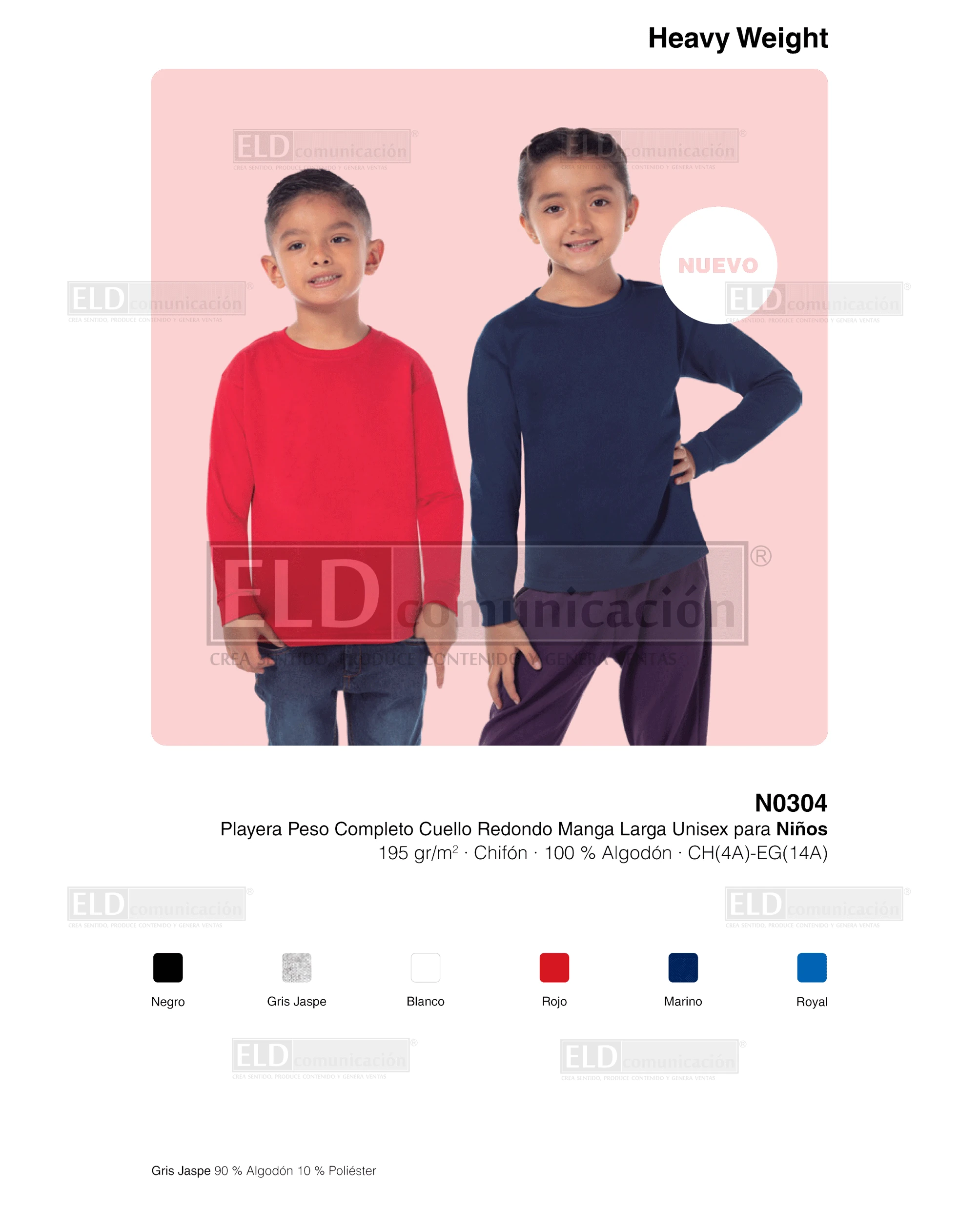 Playera yazbek para ninos peso completo cuello redondo manga larga modelo N0304