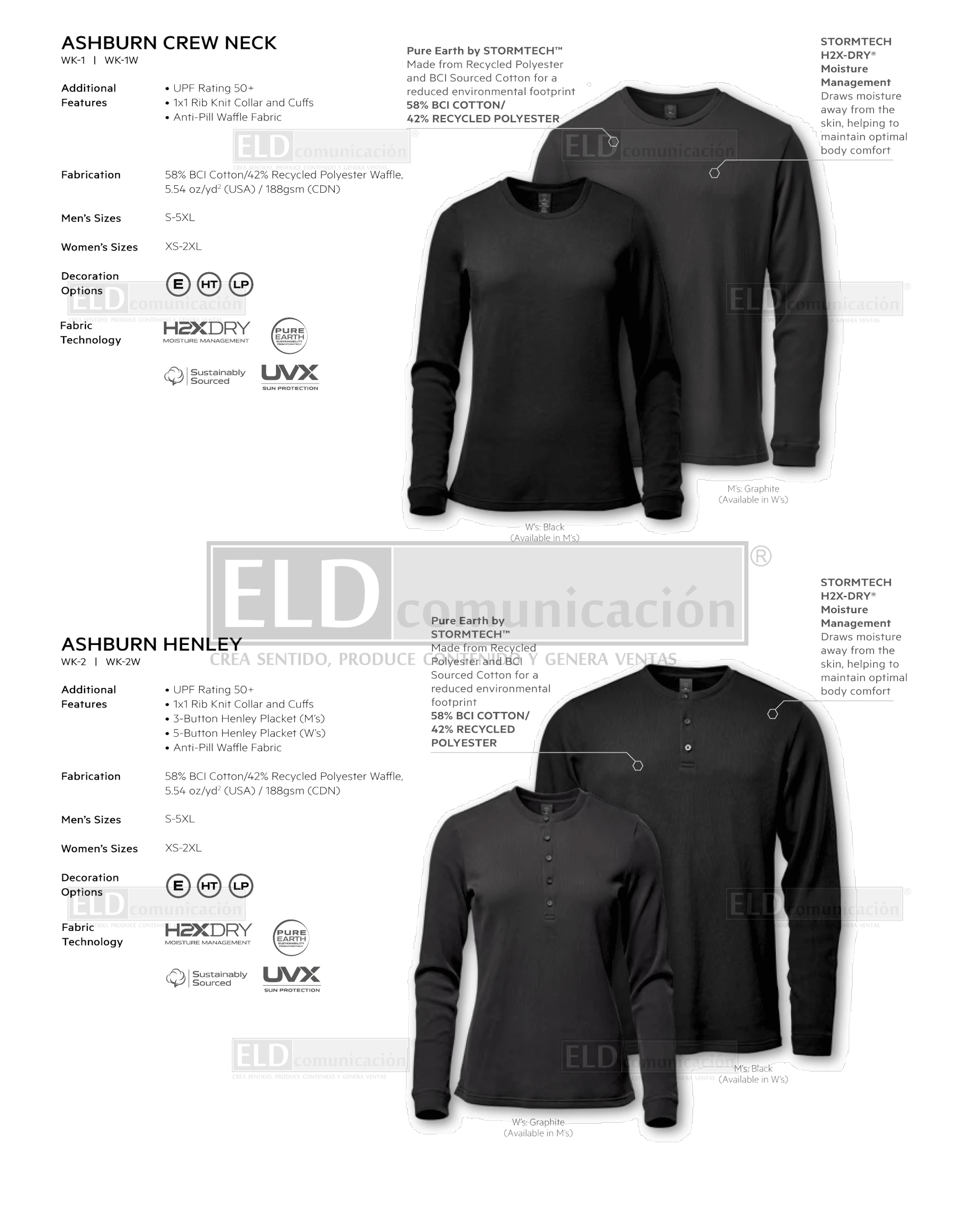 Playeras premium modelo ashburn crew nek y ashburn henley colores stormtech