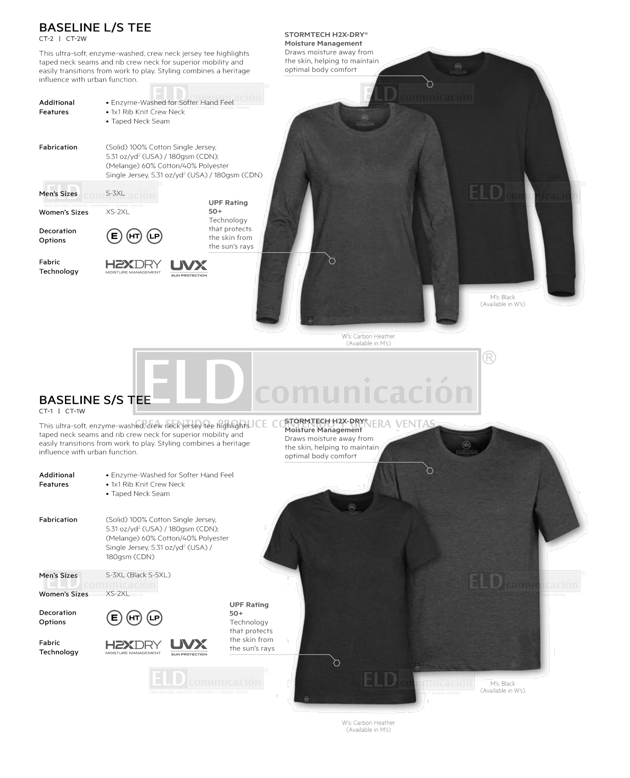 Playeras premium modelo baseline manga corta y manga larga colores stormtech