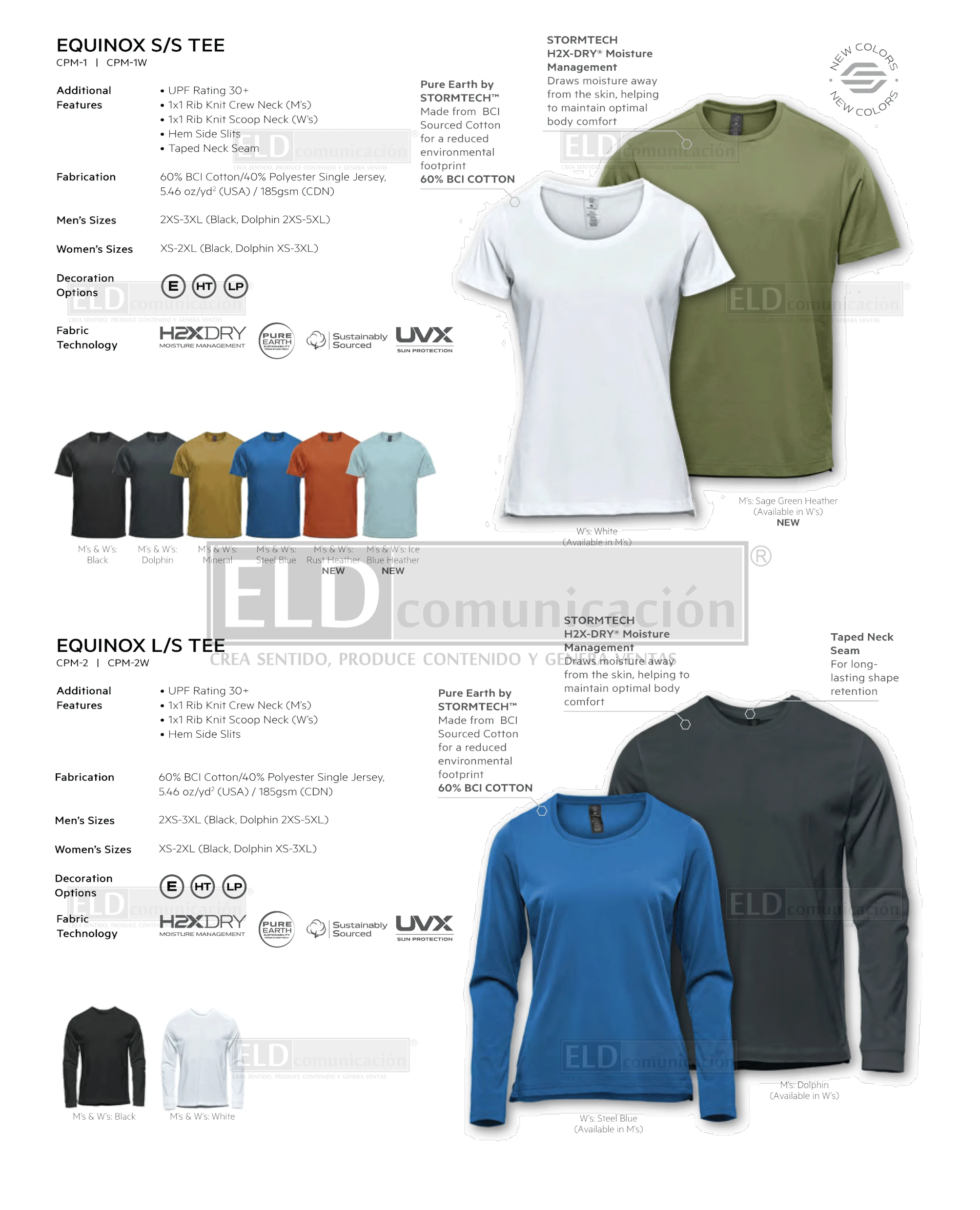 Playeras premium modelo equinox manga corta y manga larga colores stormtech