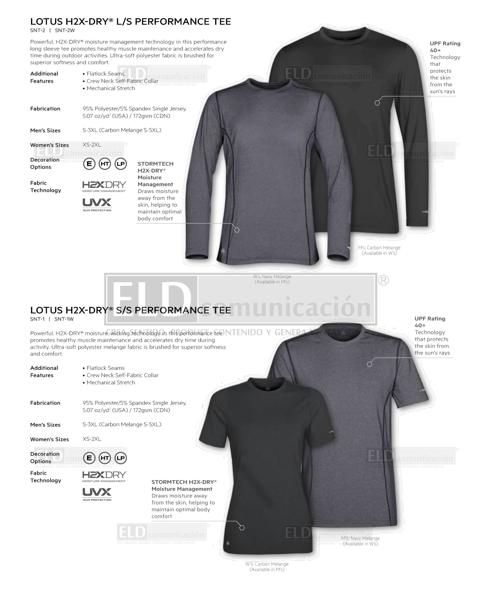 Playeras premium modelo lotus h2x dry manga corta y manga larga colores stormtech