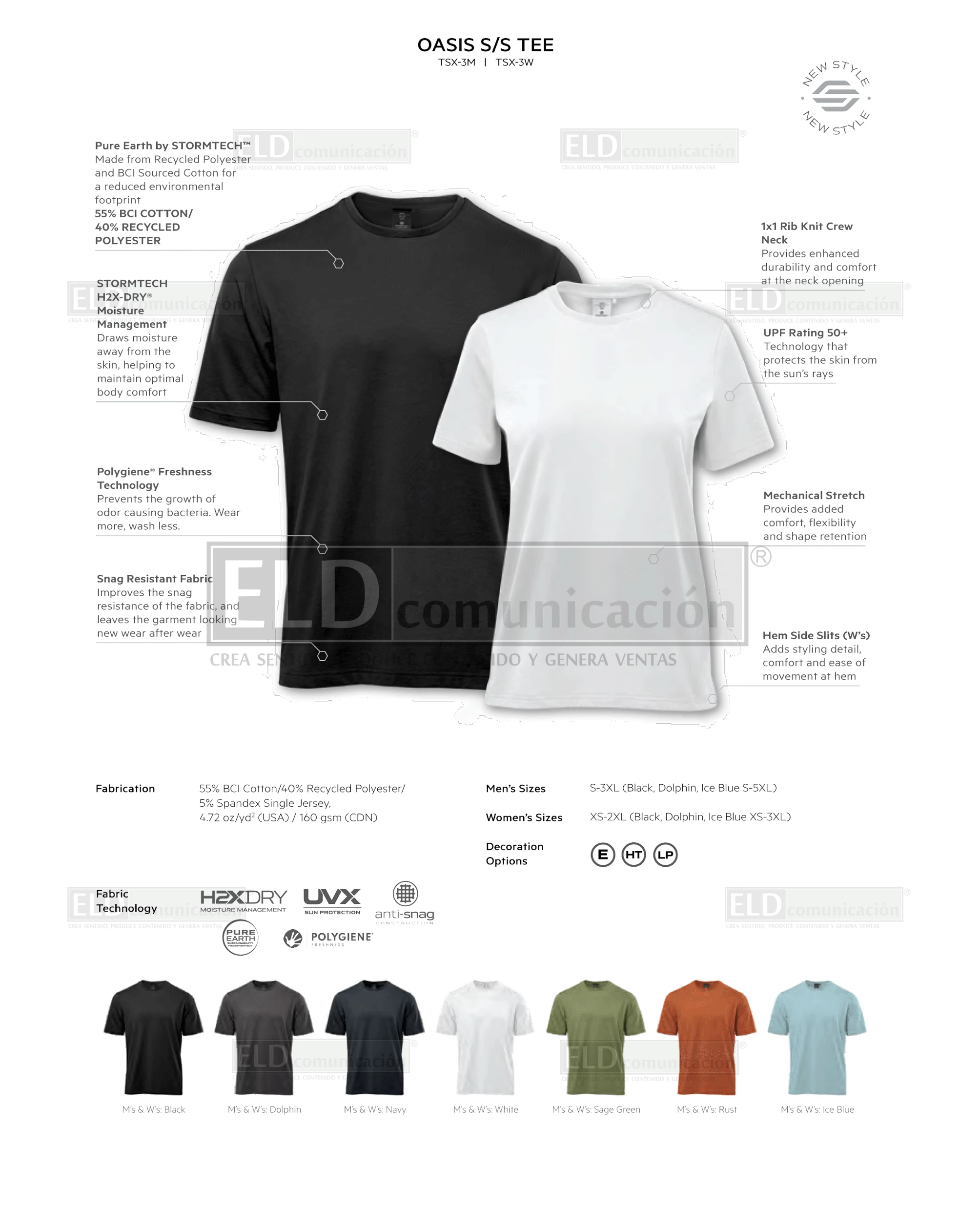 Playeras premium modelo oasis manga corta colores stormtech