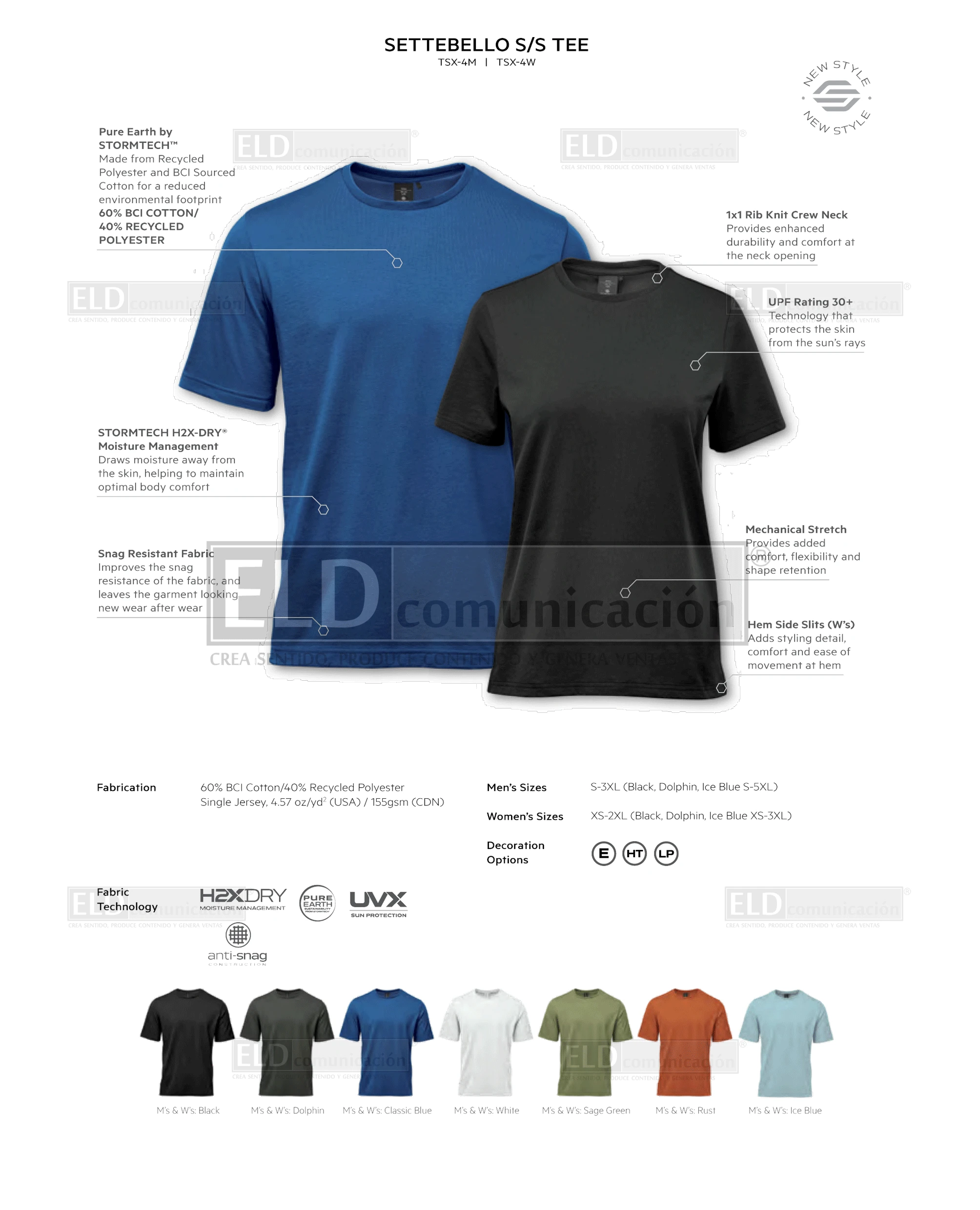 Playeras premium modelo settebello manga corta colores stormtech