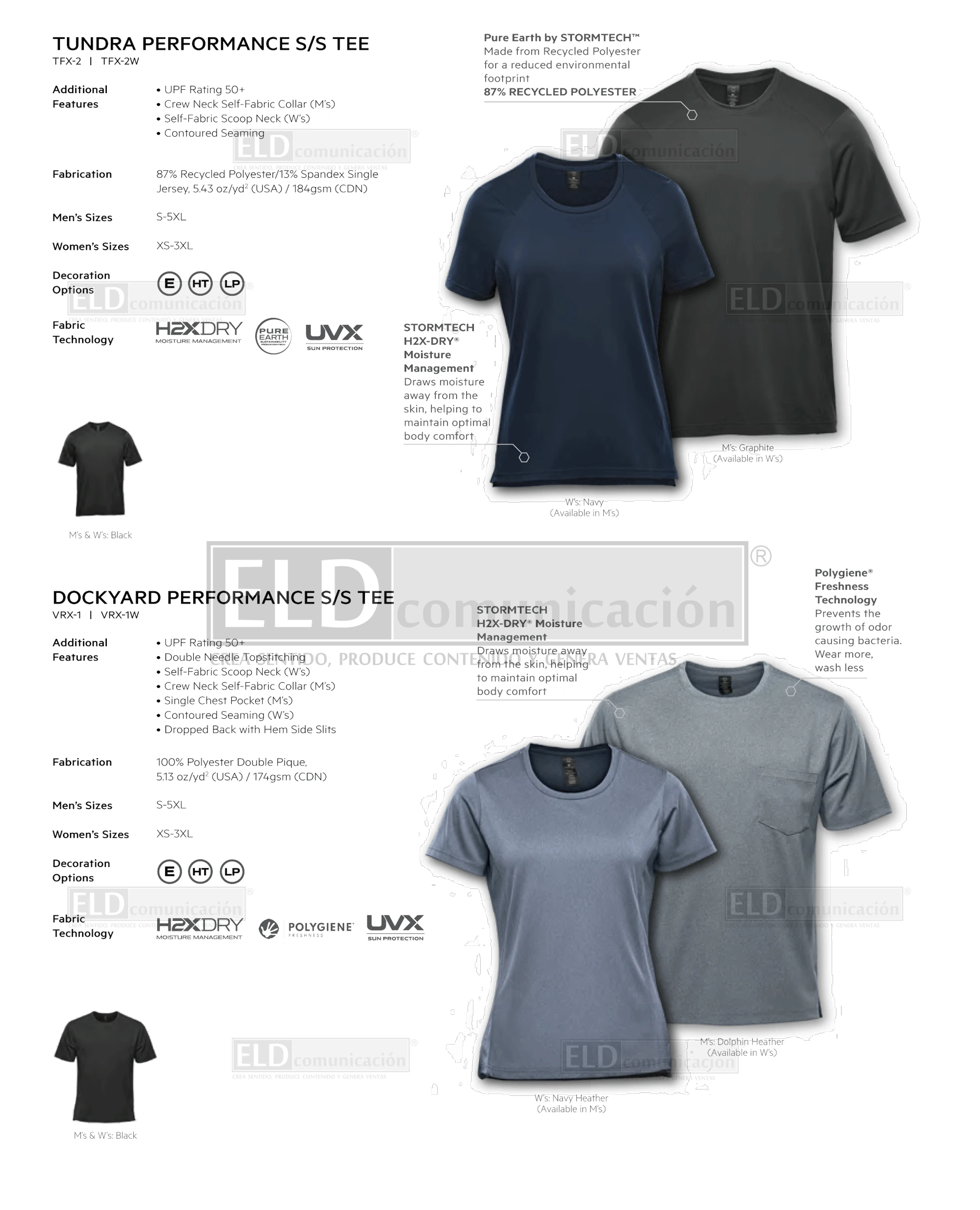 Playeras premium modelo tundra performance y dockyard performance manga corta colores stormtech