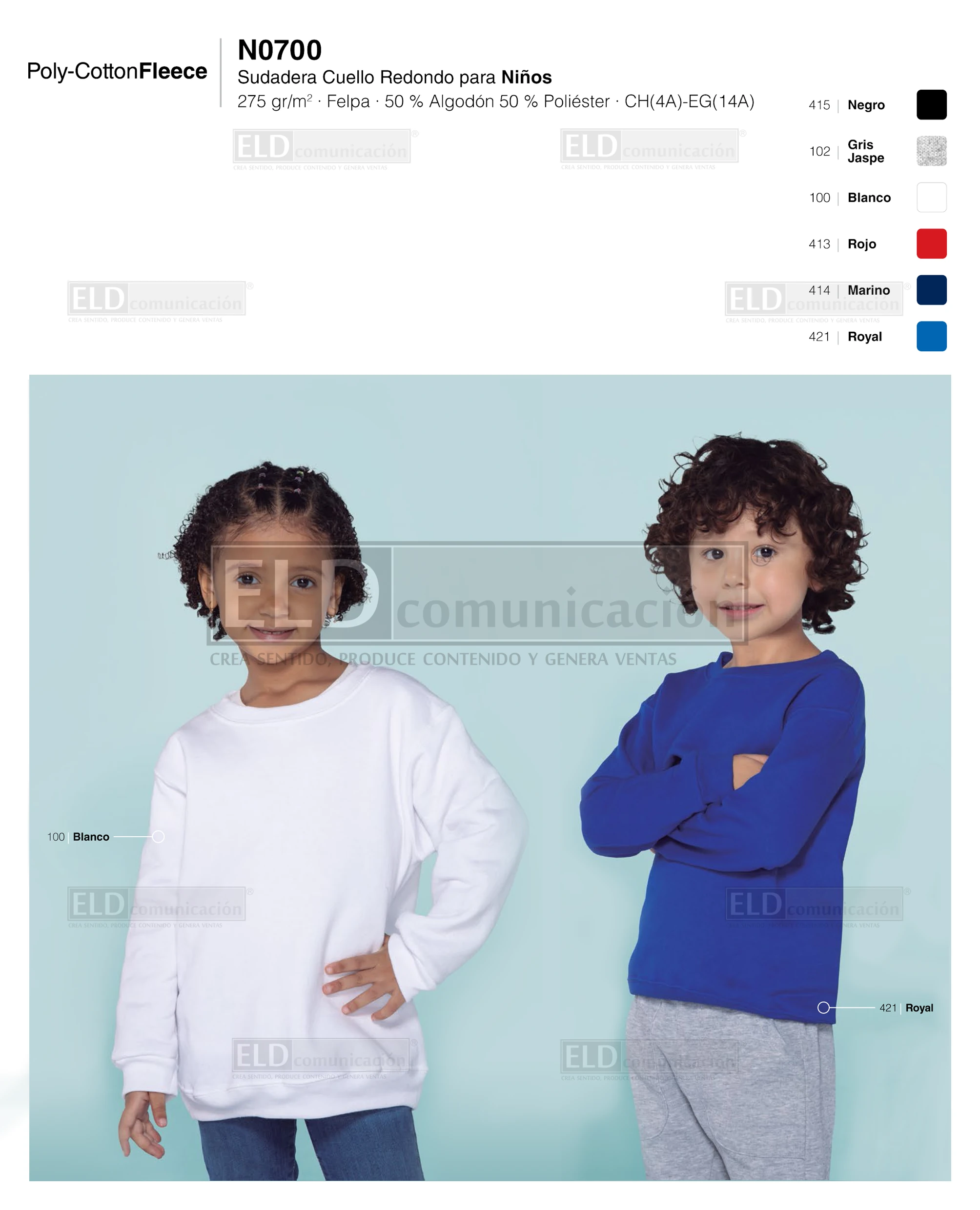 Sudadera yazbek unisex para ninos con cuello redondo modelo N0700